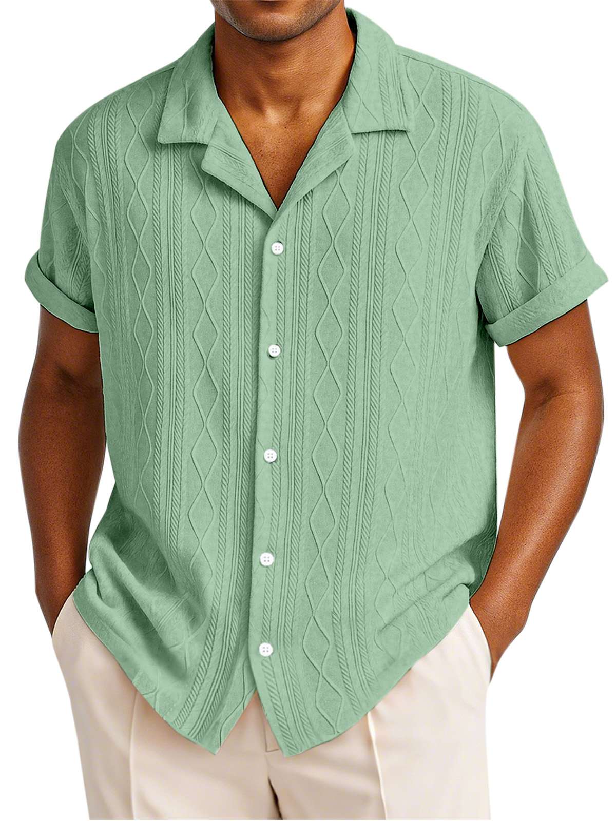 Men's Simple Solid Color Texture Short-sleeved Round Neck T-shirt