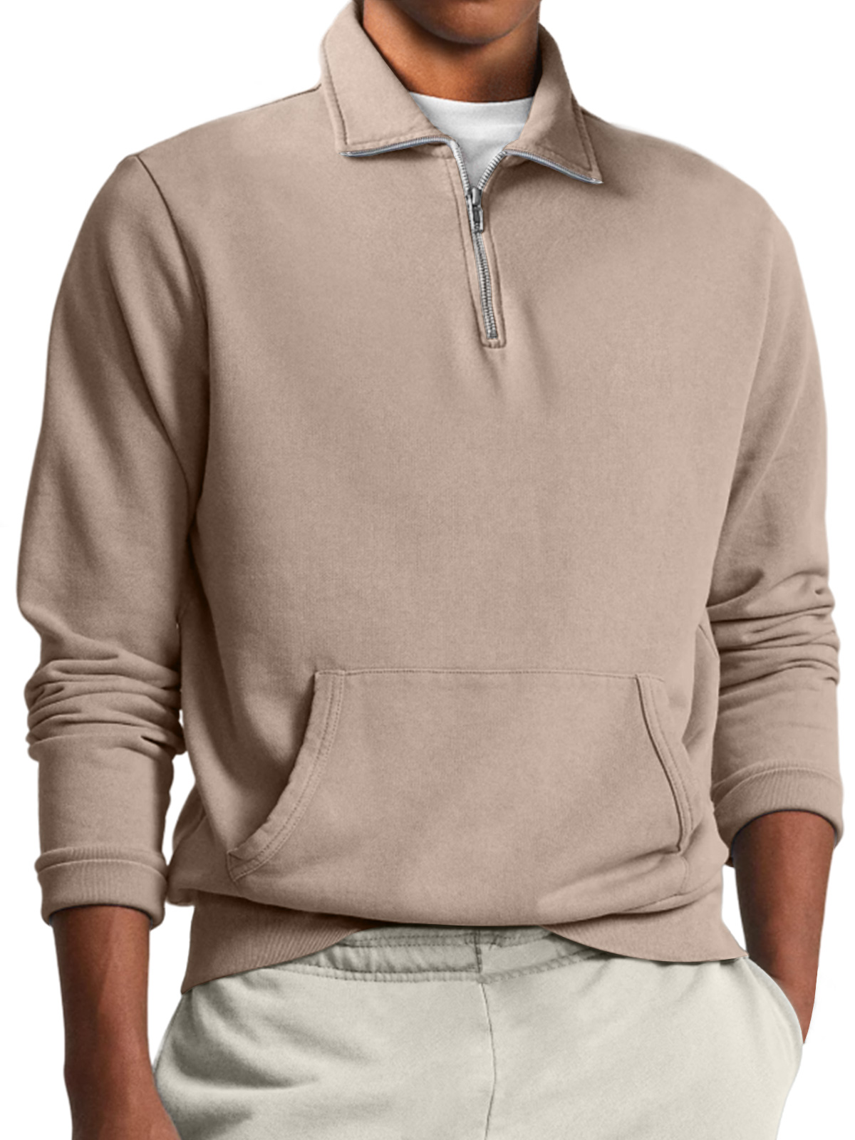 Men's Stand Collar Zipper Casual Loose Solid Color Sweatshirt