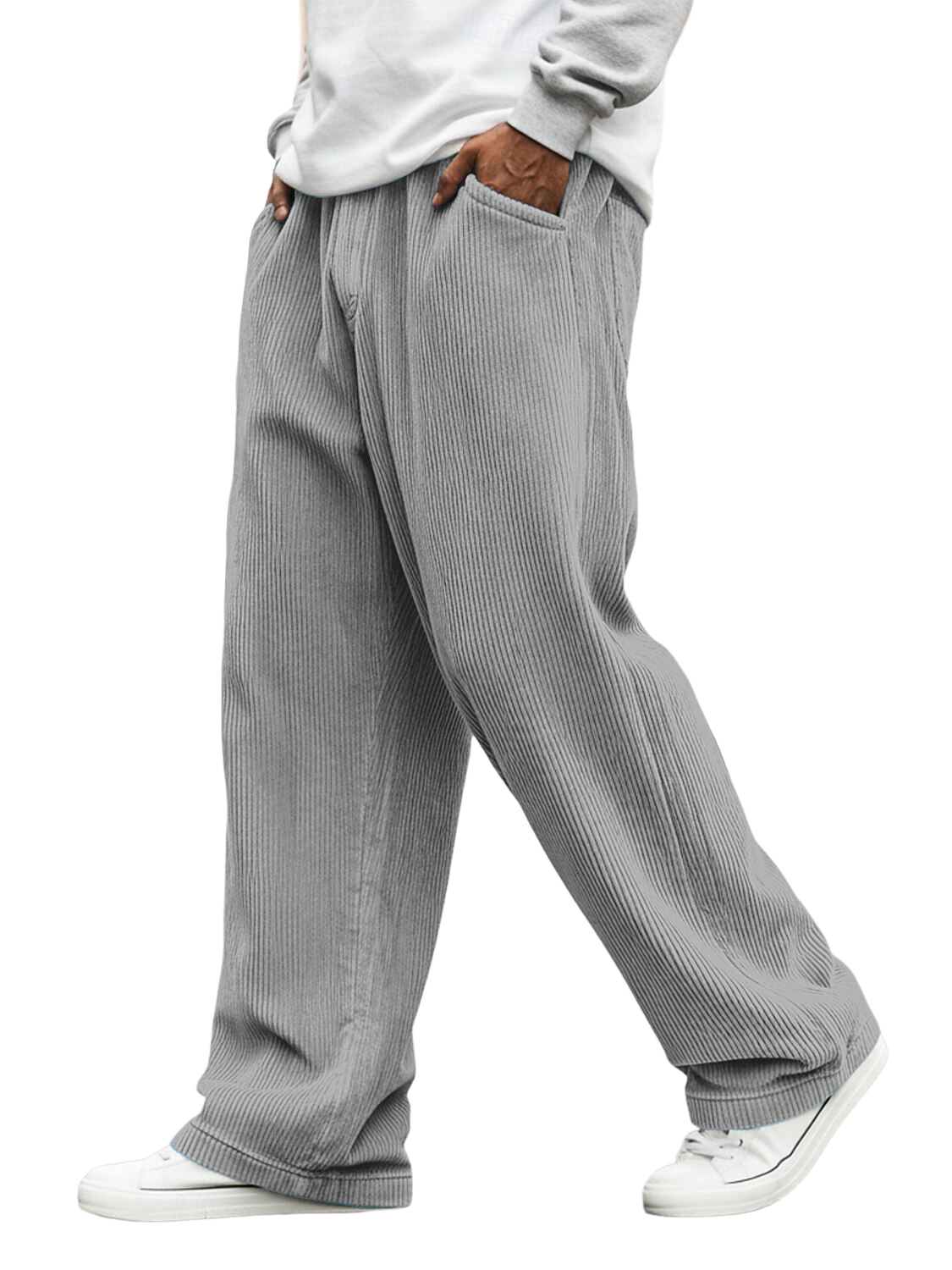 Men's Corduroy Solid Color Casual Loose-fitting Trousers