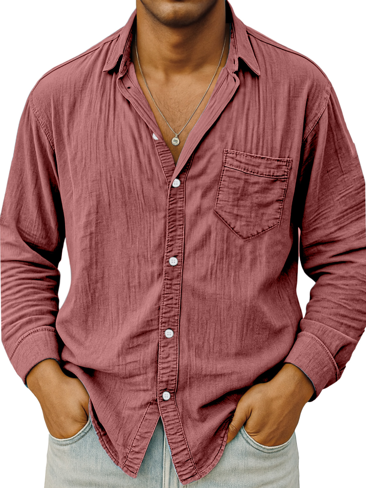 Men's Simple Daily Breathable Solid Color Comfortable Long-sleeved Shirt