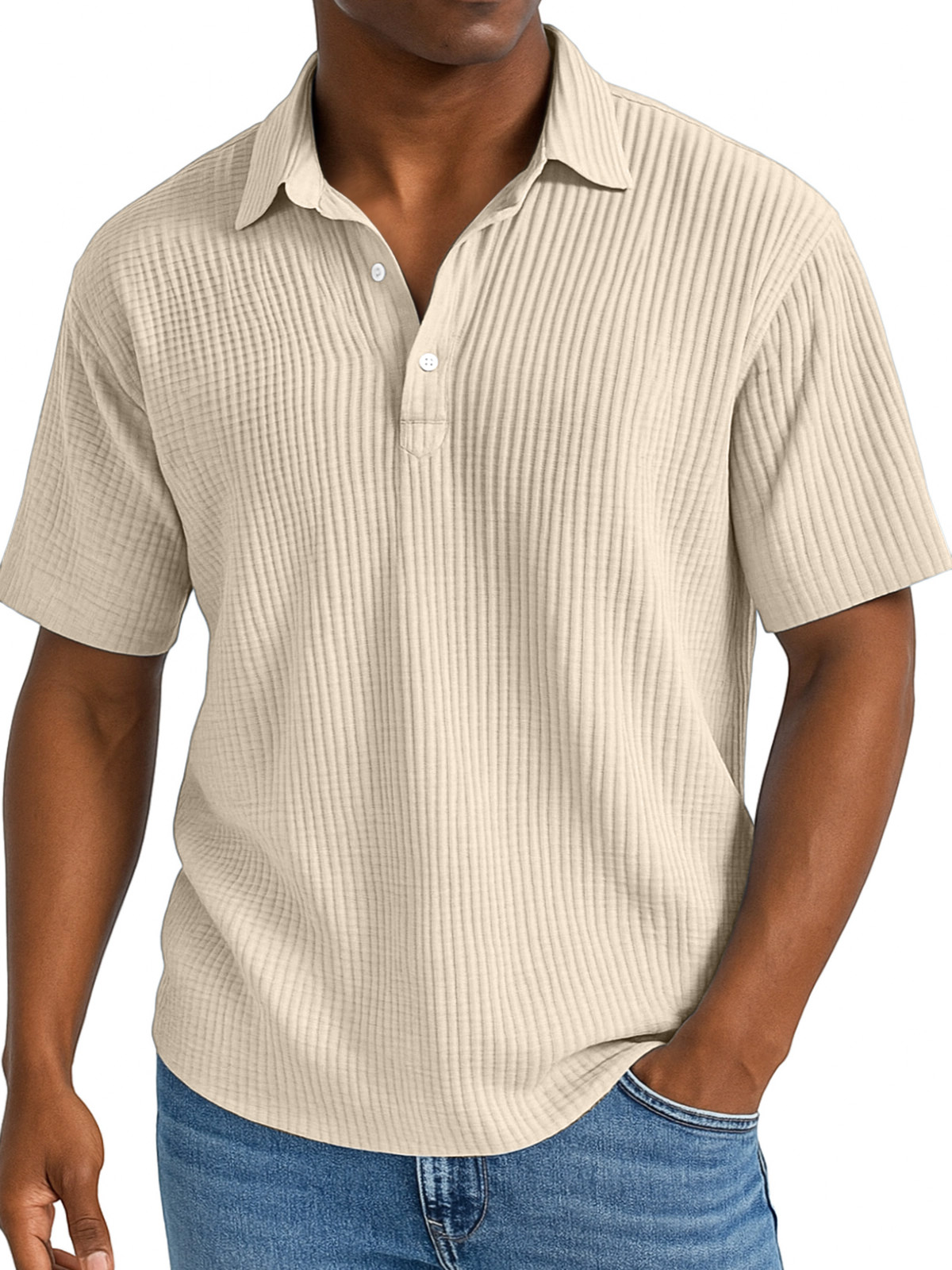 Men's Daily Simple And Comfortable Pleated Texture Lapel Polo Shirt