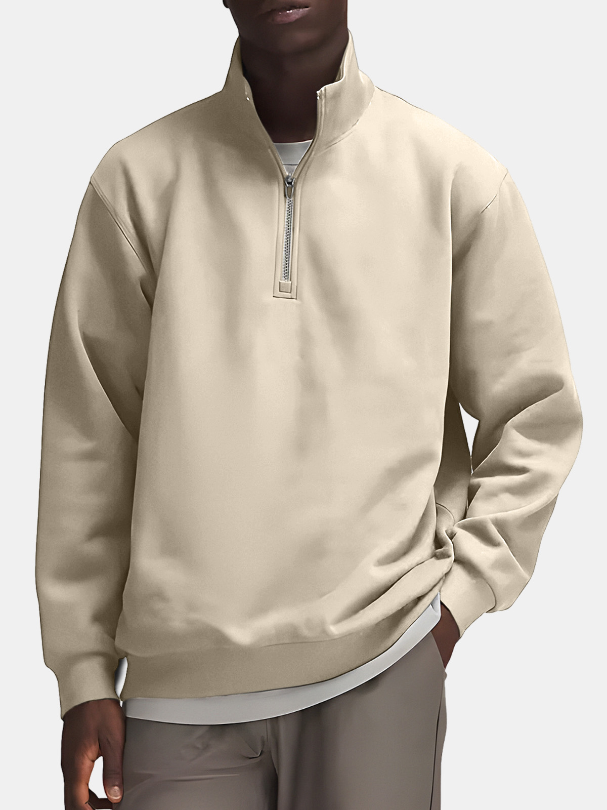 Men's Casual Simple Solid Color Zipper Stand Collar Sweatshirt