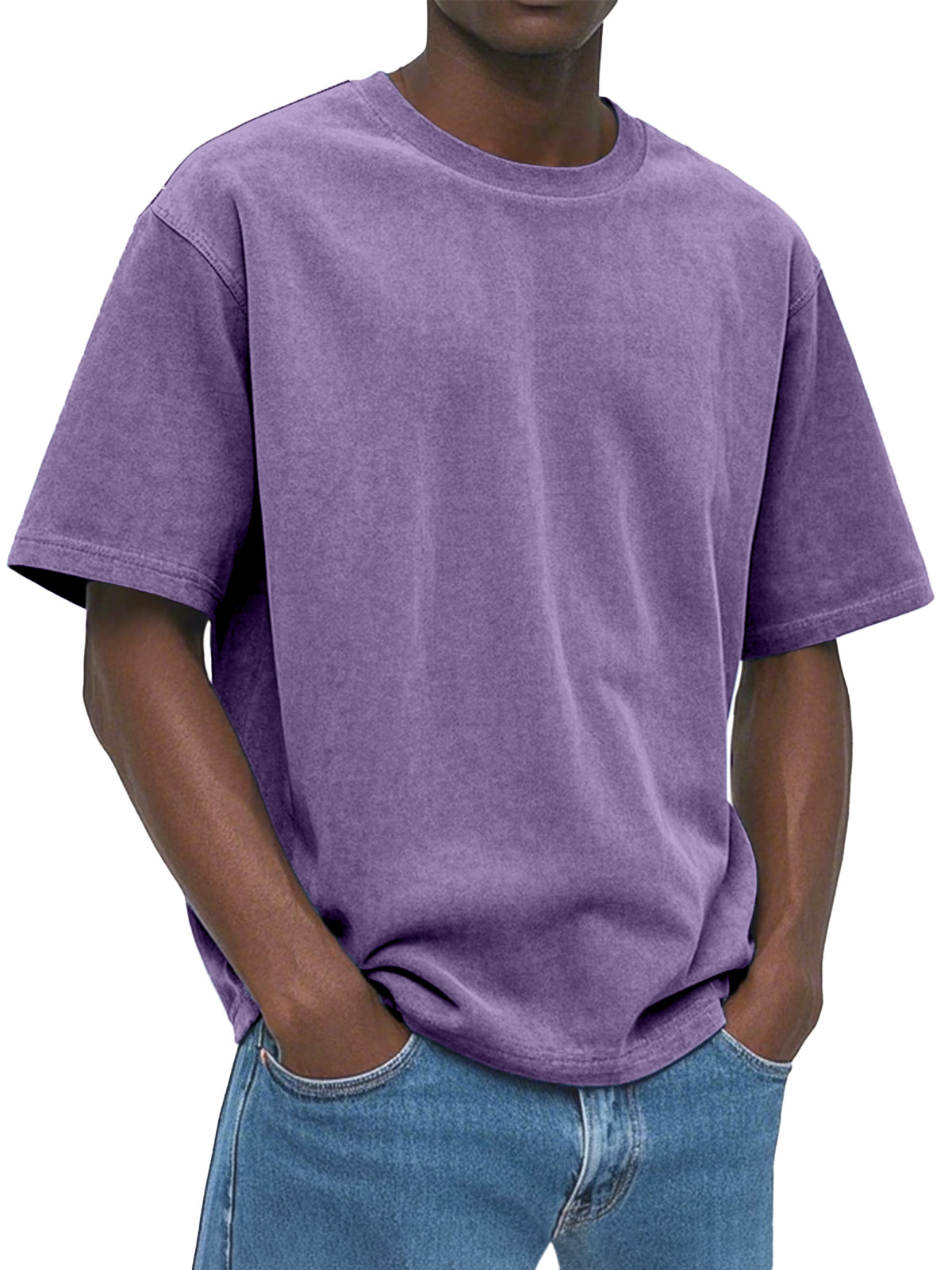 Men's Casual, Comfortable And Loose Solid Color Suede Short-sleeved T-shirt