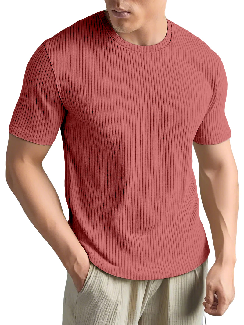 Men's Simple And Comfortable Solid Color Vertical Strip Short-sleeved T-shirt