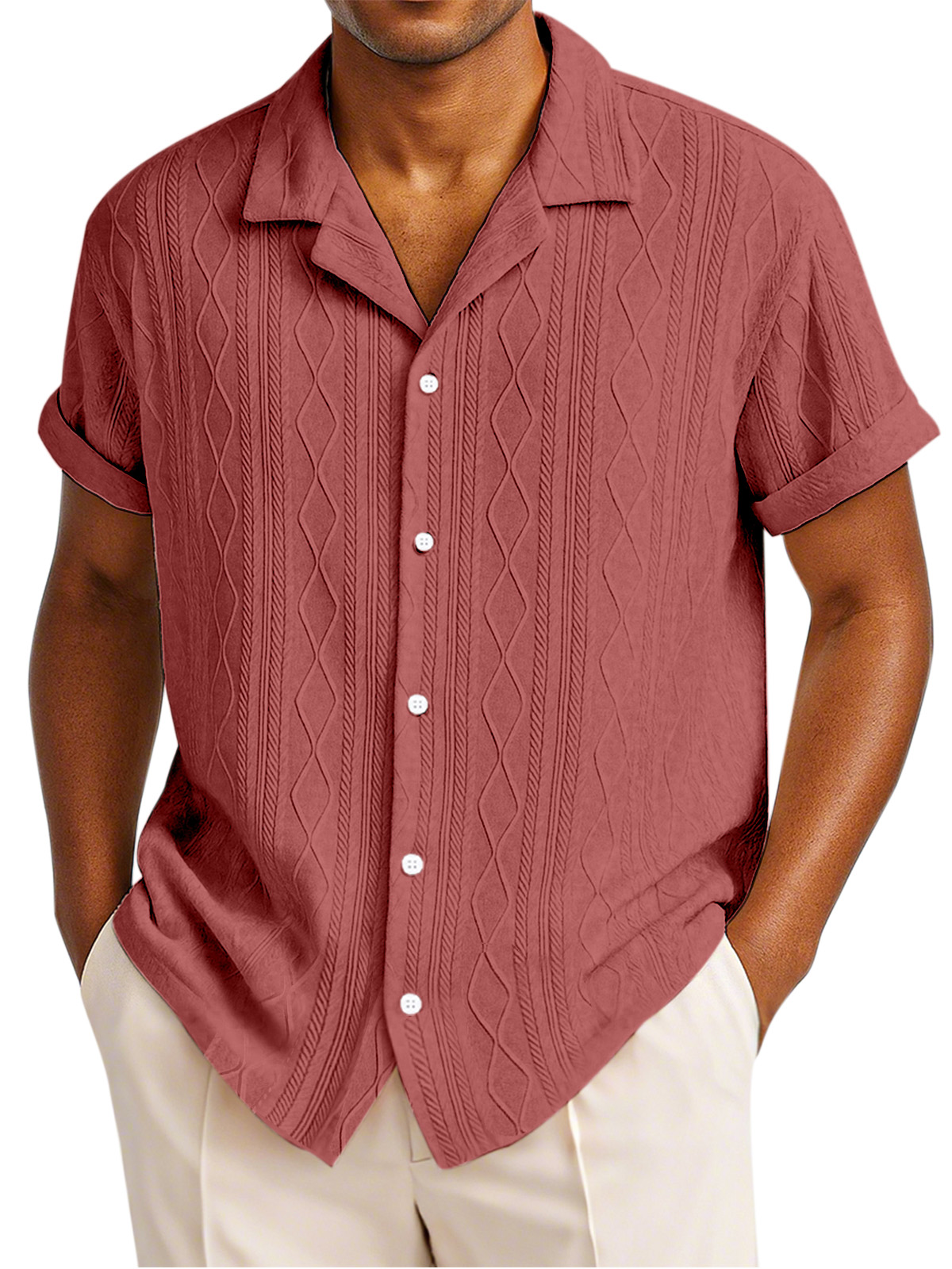Men's Simple Solid Color Texture Short-sleeved Round Neck T-shirt