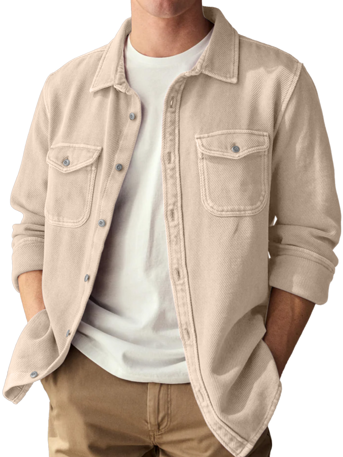 Basic Vintage Double Pocket Lapel Button Down Long Sleeve Shirt
