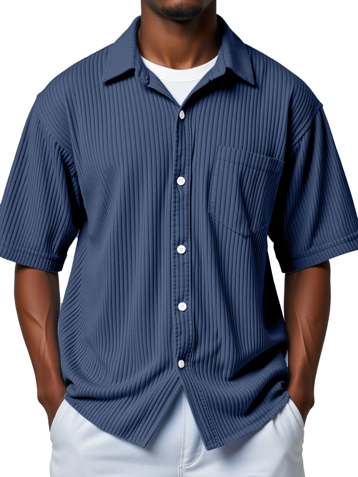 Men's everyday simple vertical stripe short-sleeved shirt