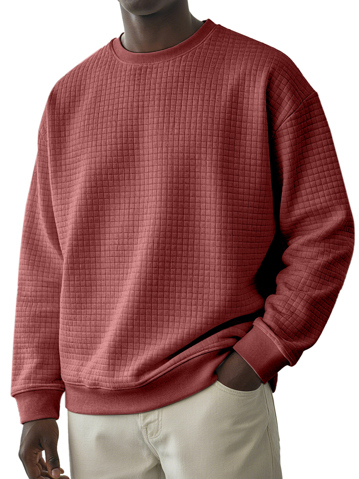 Men's Casual Solid Color Small Square Round Neck Long-sleeved T-shirt