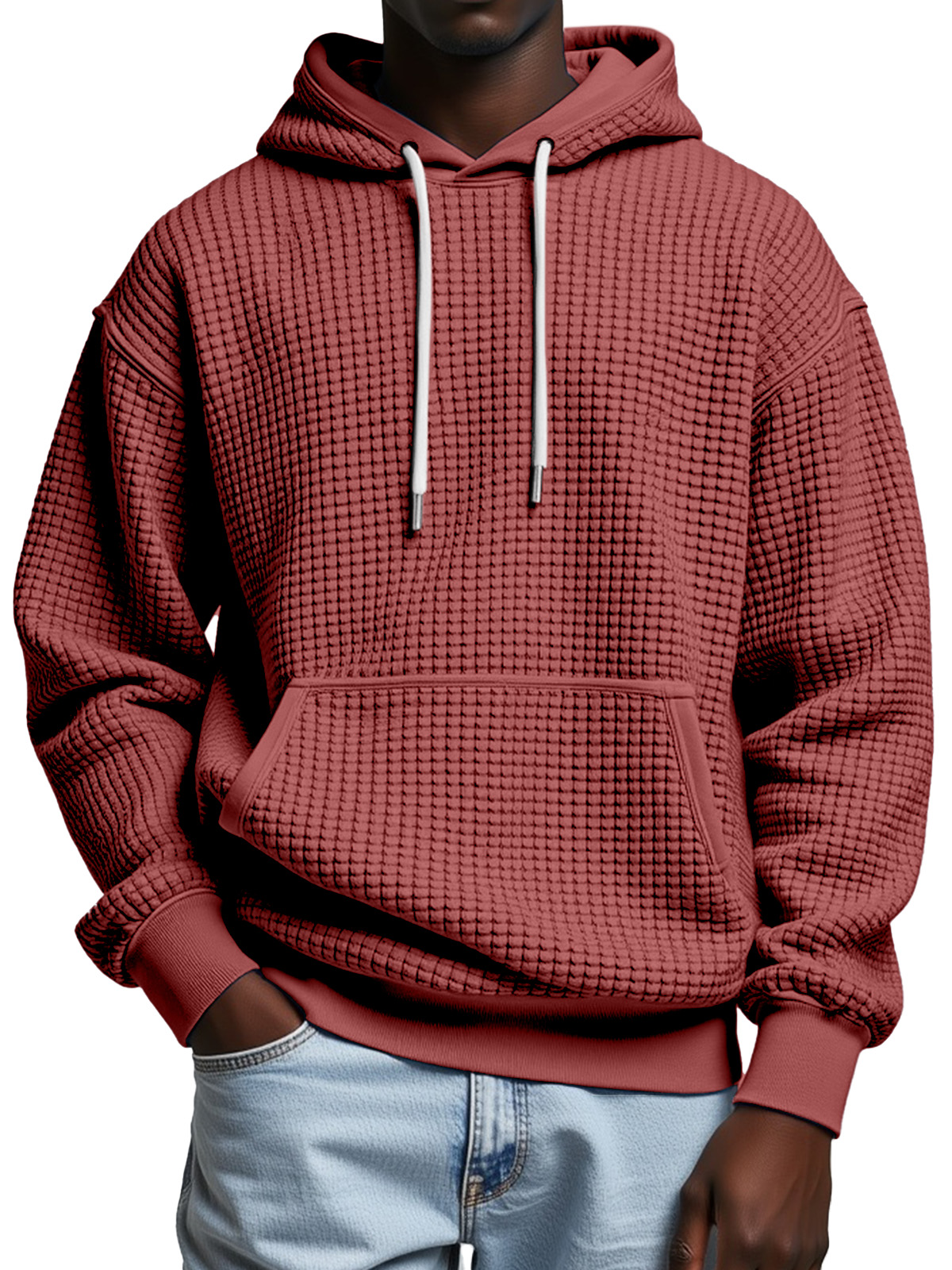 Autumn And Winter Solid Color Comfortable Small Square Texture Casual Hooded Sweatshirt