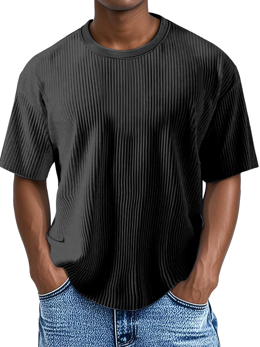 Men's Daily Solid Color Loose Pit Short-sleeved Round Neck T-shirt