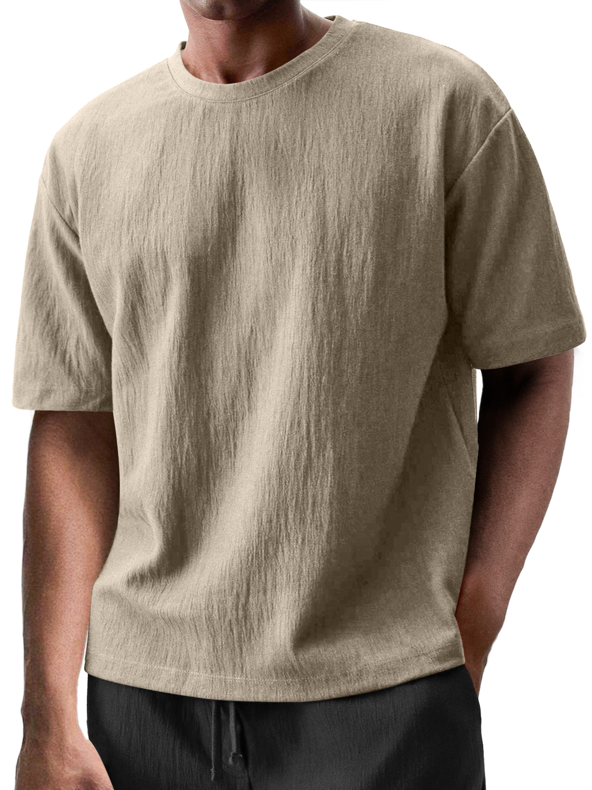 Men's Round Neck Casual Pleated Texture Short-sleeved T-shirt