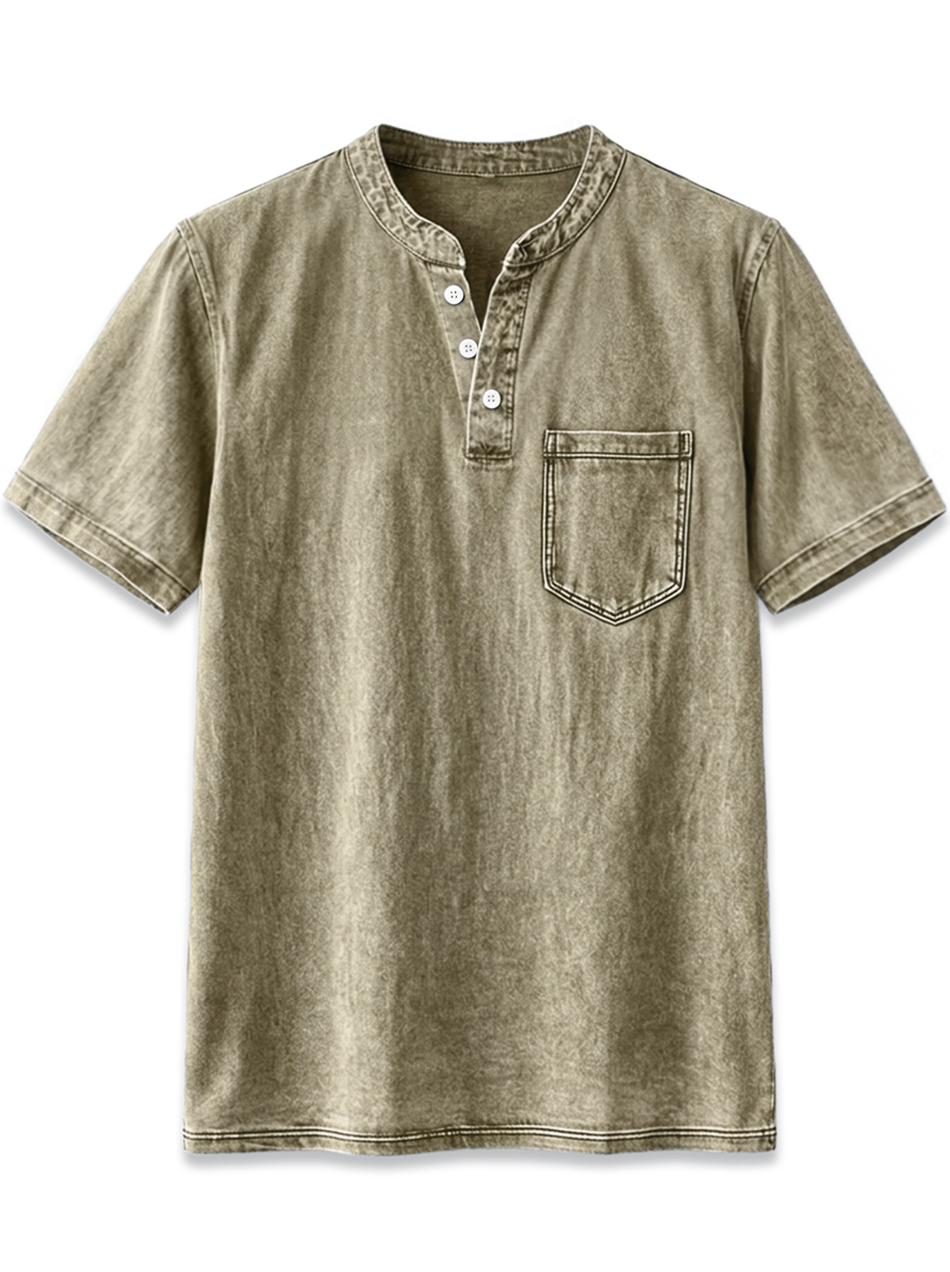 Men's Retro Stand Collar Button Casual Pocket Short Sleeve Henley Shirt