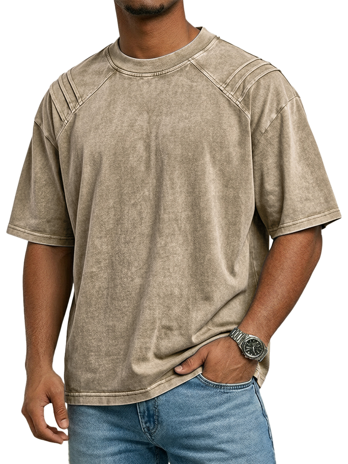 Men's Retro Crew Neck Deconstructed Casual Short-Sleeve T-Shirt