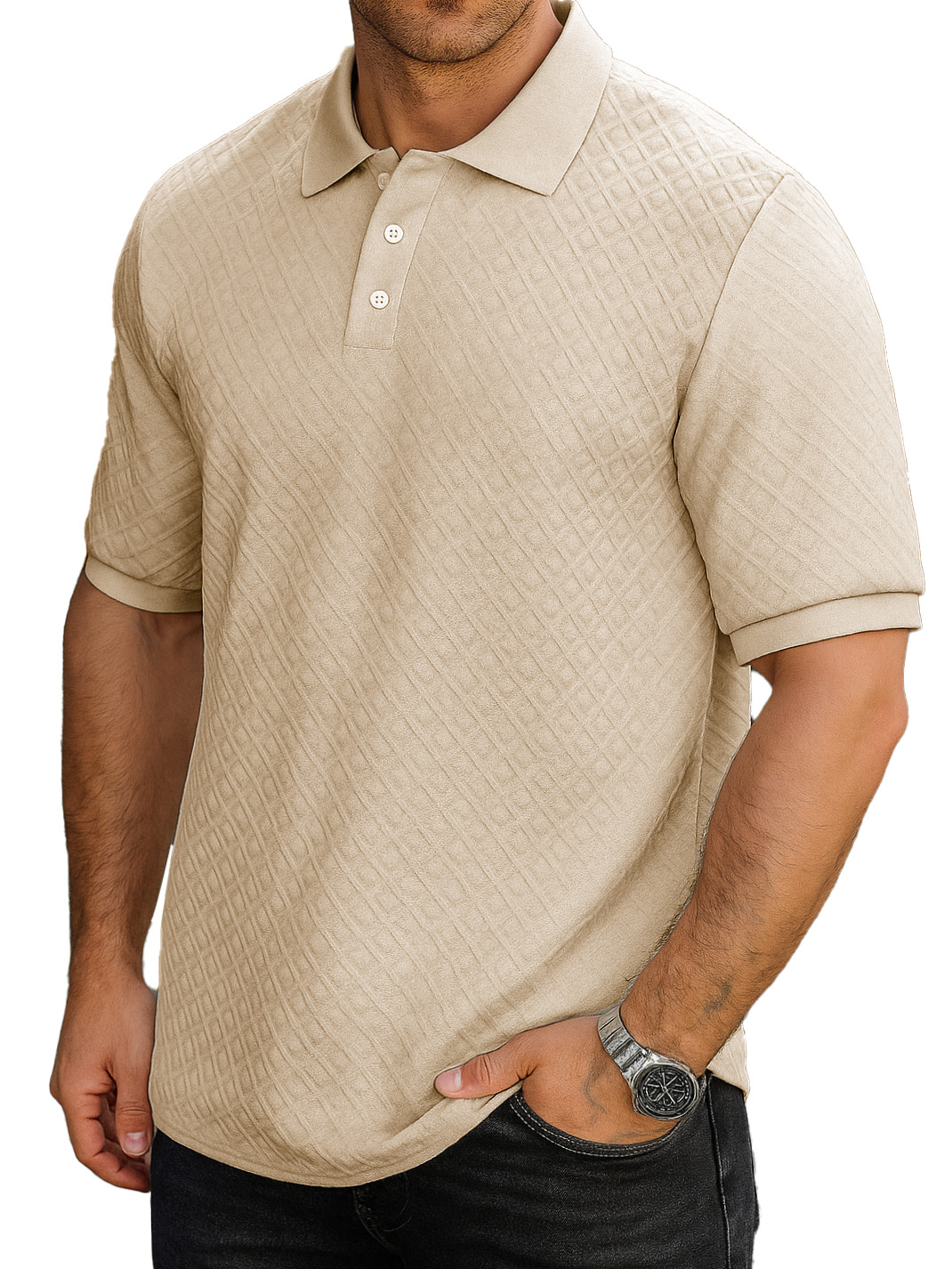 Men's Fashion Casual Daily Textured Fabric Lapel Short-sleeved Polo Shirt