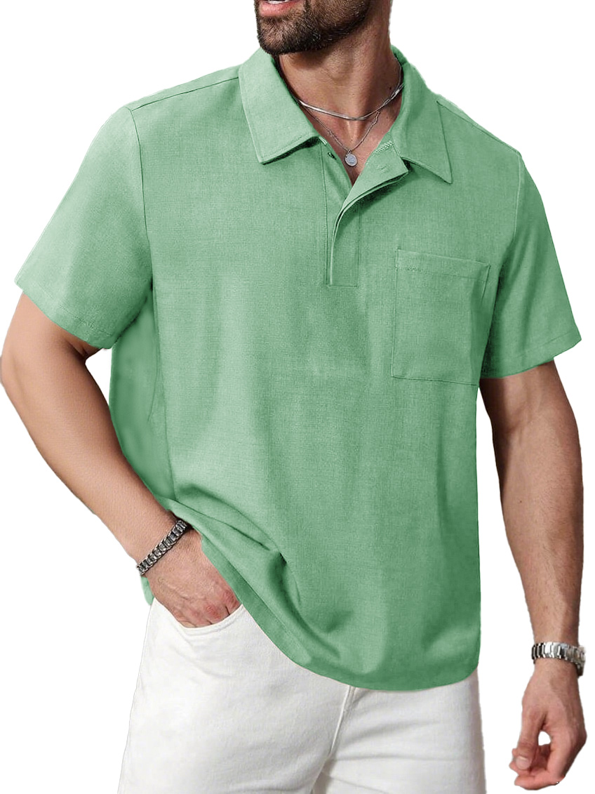 Men's Daily Casual Limna Fabric Pocket Lapel Polo Shirt