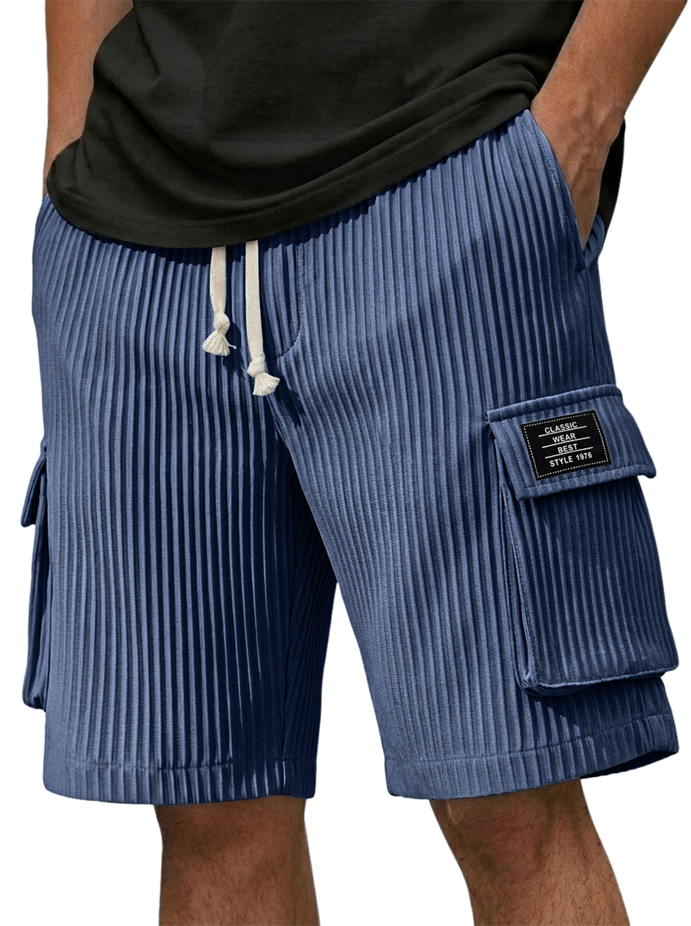 Men's Textured Multi-Pocket Casual Utility Shorts with Embroidered Logo