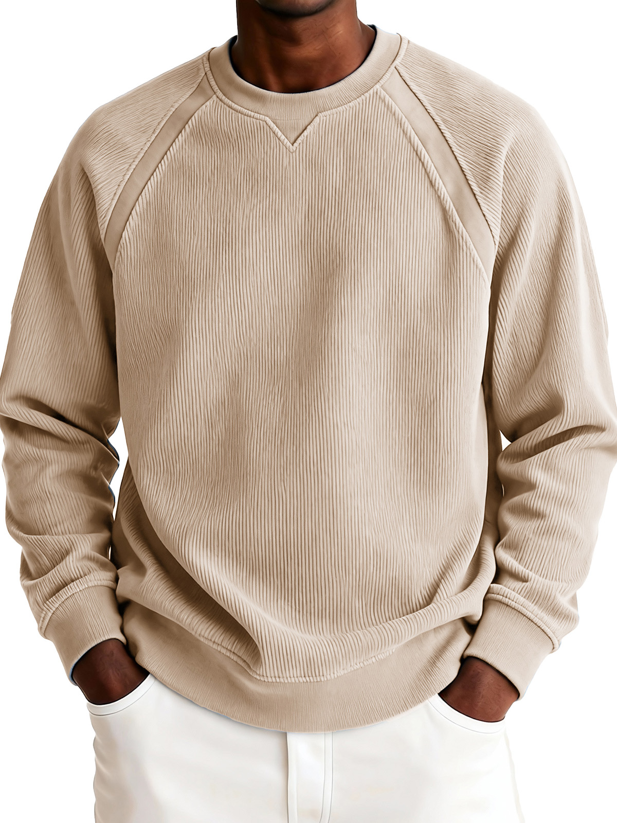 Men's Fashionable Casual Ribbed Corduroy Crew Neck Long-sleeved Top