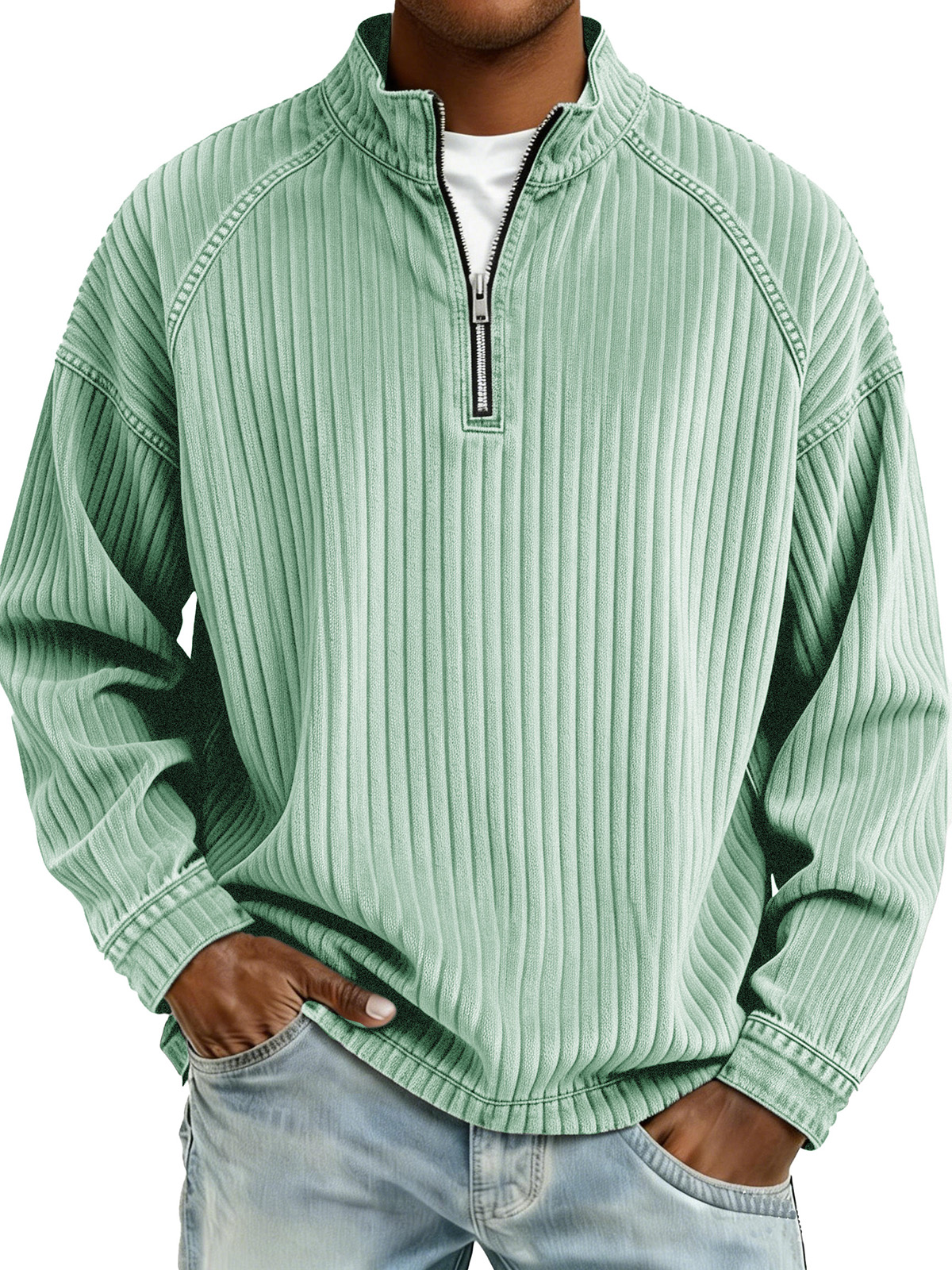 Fashionable Retro Strapless And Stand-collar Long-sleeved Top