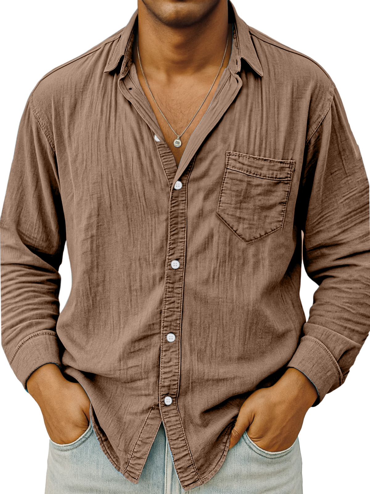 Men's Simple Daily Breathable Solid Color Comfortable Long-sleeved Shirt