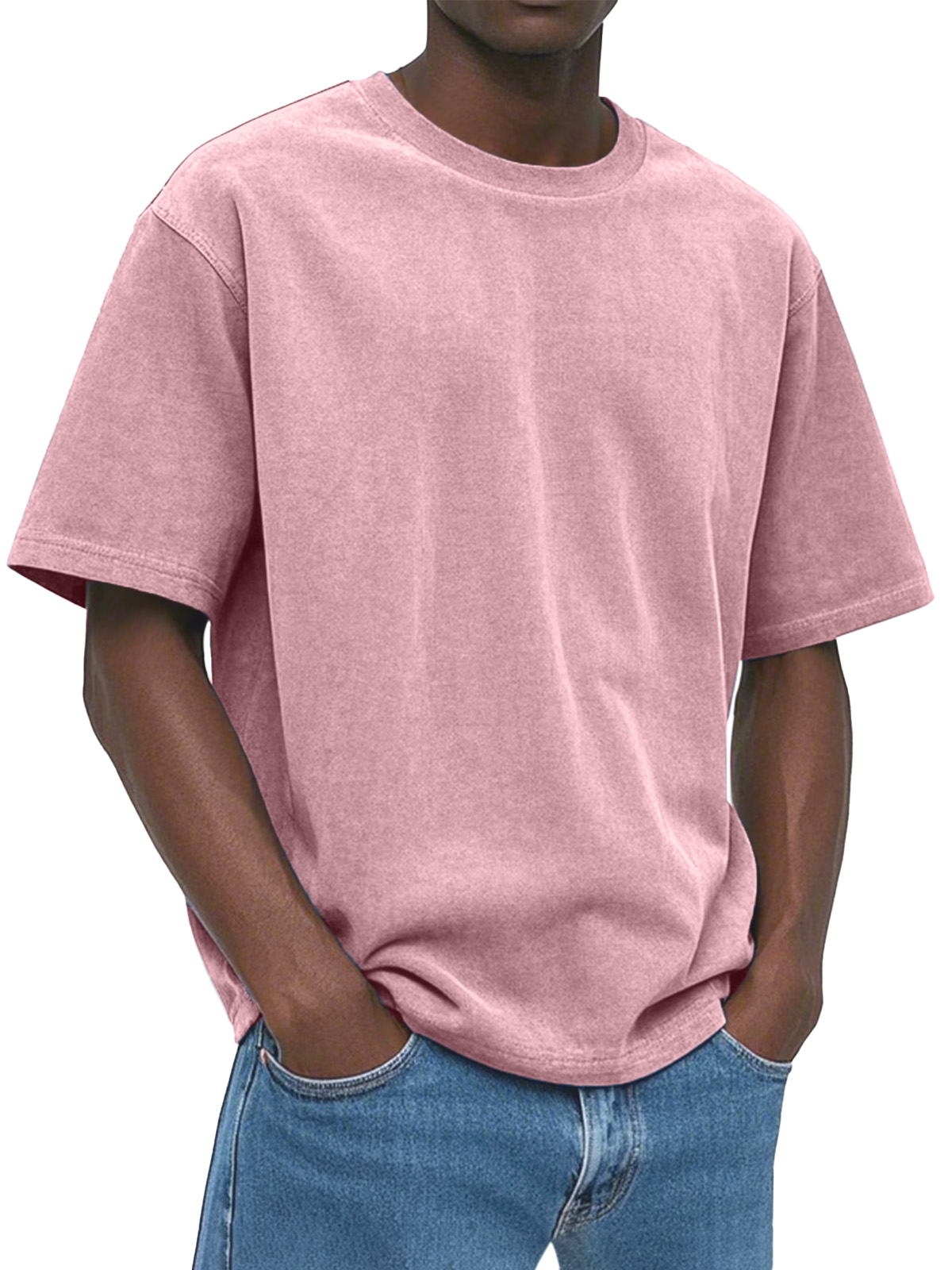 Men's Casual, Comfortable And Loose Solid Color Suede Short-sleeved T-shirt