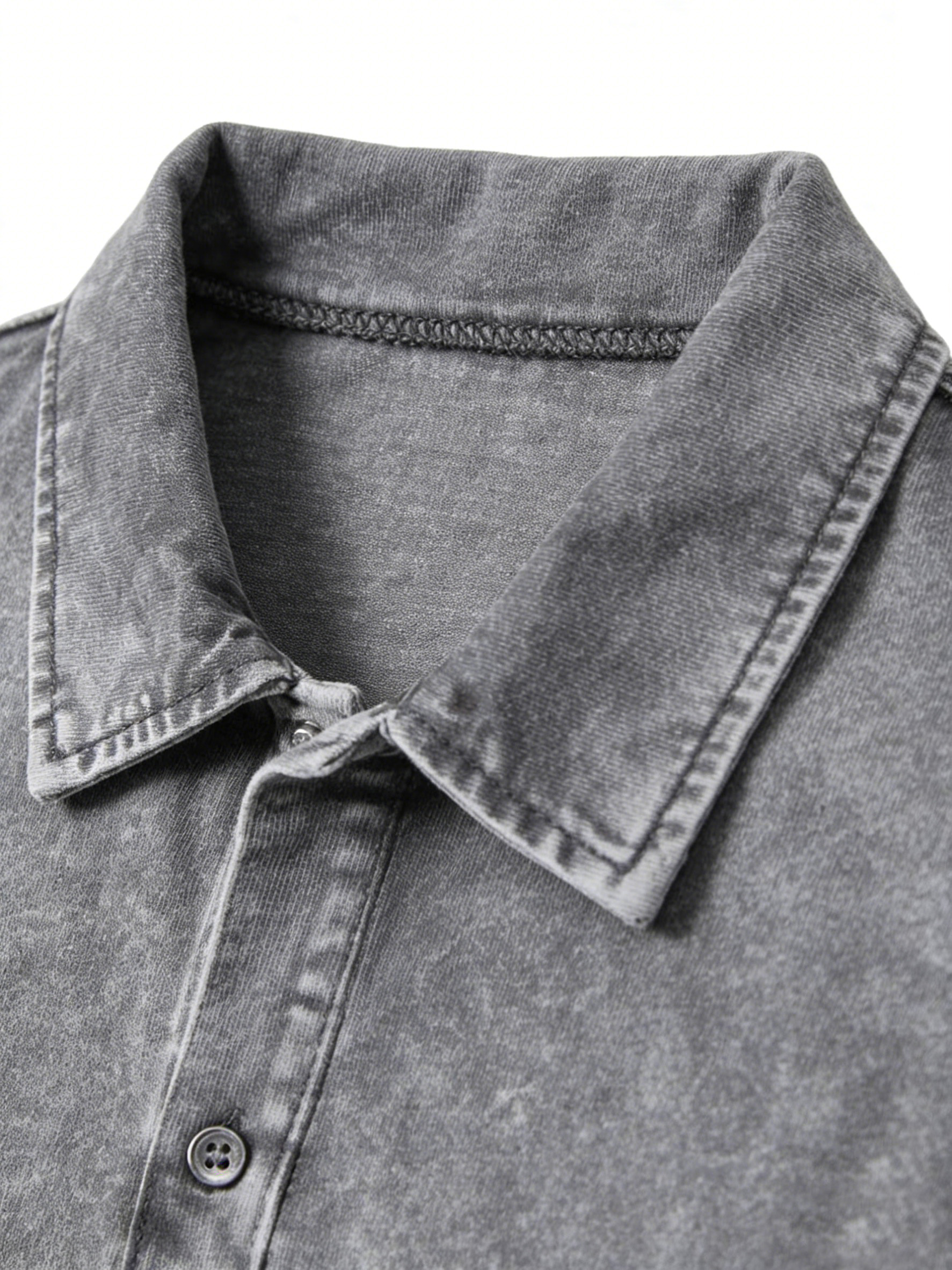 Retro Casual Washed Cotton Solid Color Two-button Lapel Short-sleeved Polo Shirt