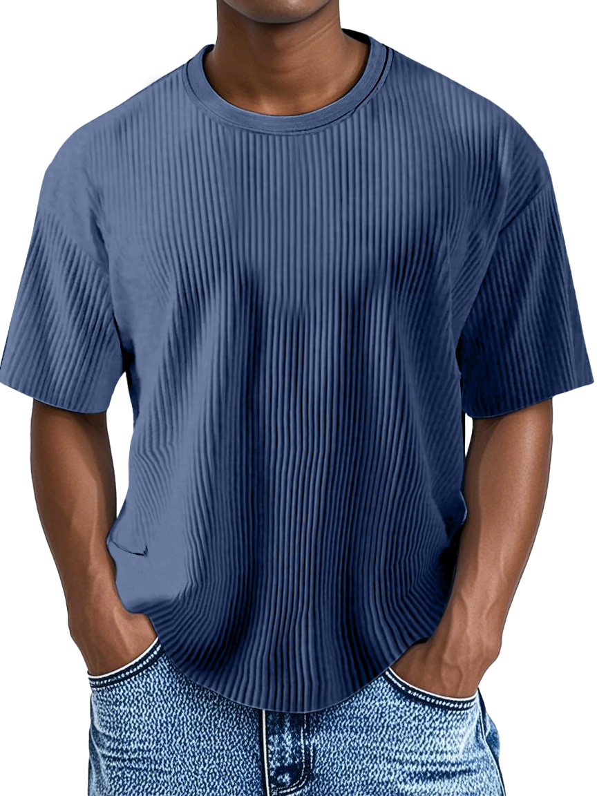 Men's Daily Solid Color Loose Pit Short-sleeved Round Neck T-shirt