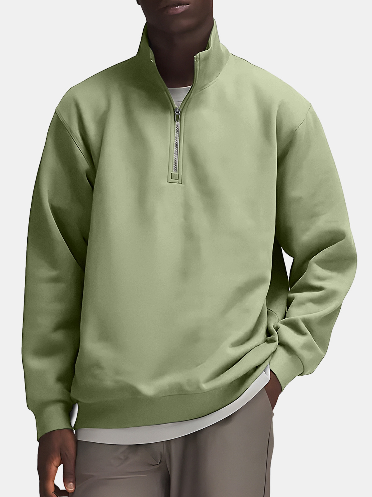 Men's Casual Simple Solid Color Zipper Stand Collar Sweatshirt