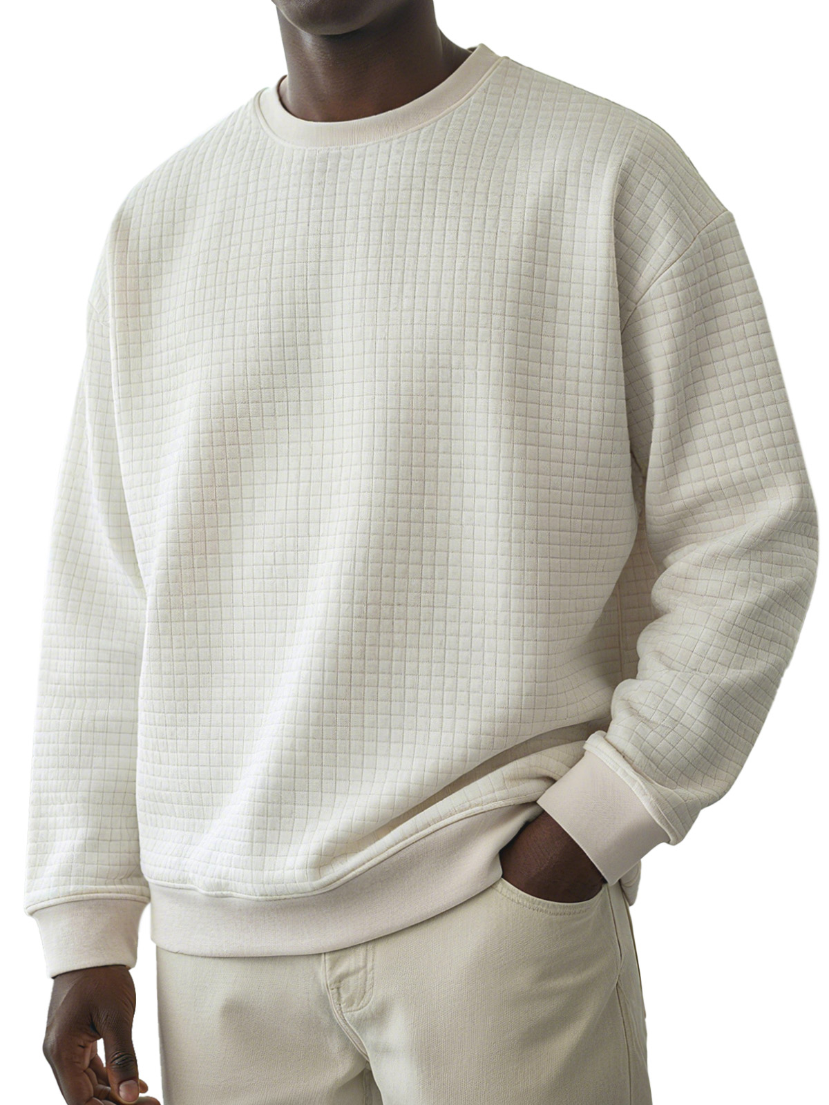 Men's Casual Solid Color Small Square Round Neck Long-sleeved T-shirt
