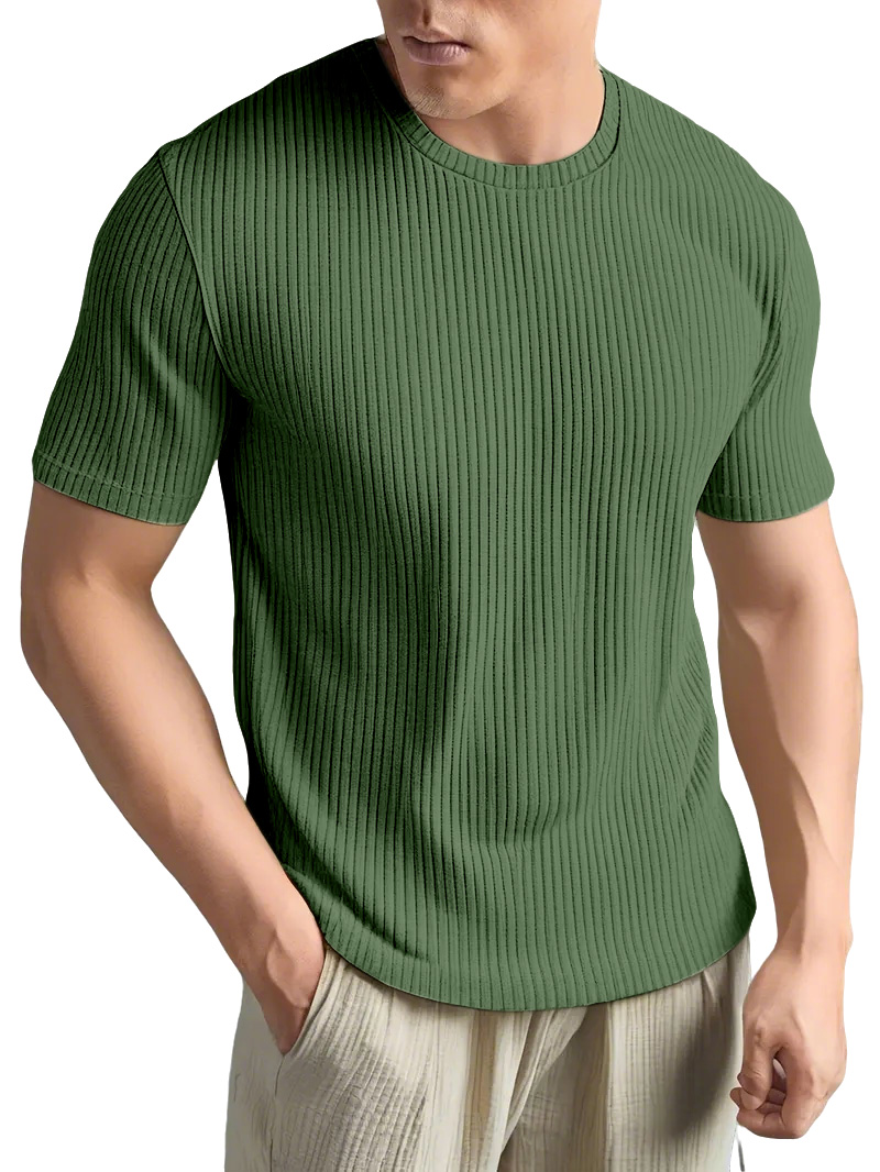 Men's Simple And Comfortable Solid Color Vertical Strip Short-sleeved T-shirt