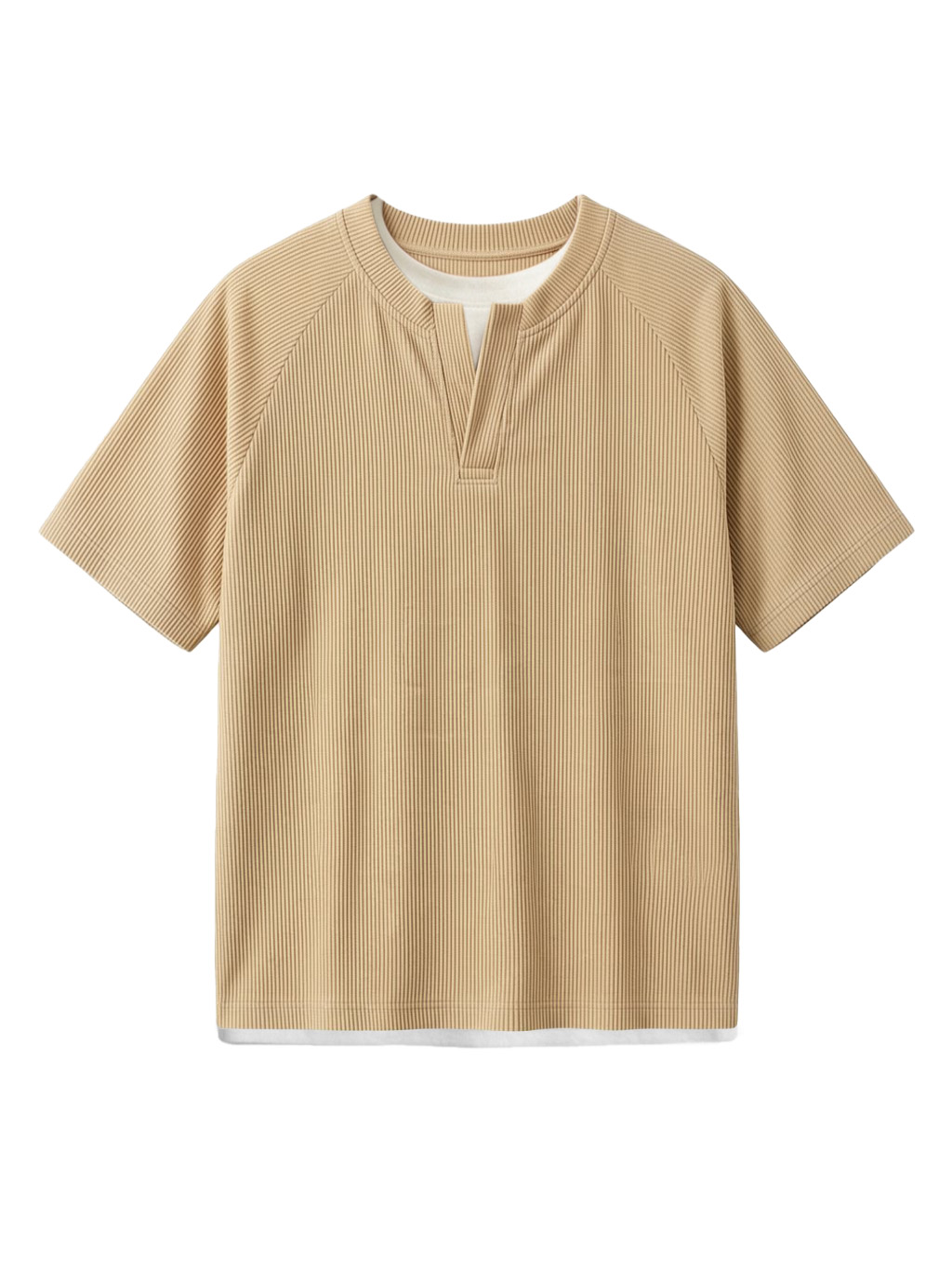 Men's Solid Color Fake Two-piece Vertical Pit V-neck Short-sleeved T-shirt