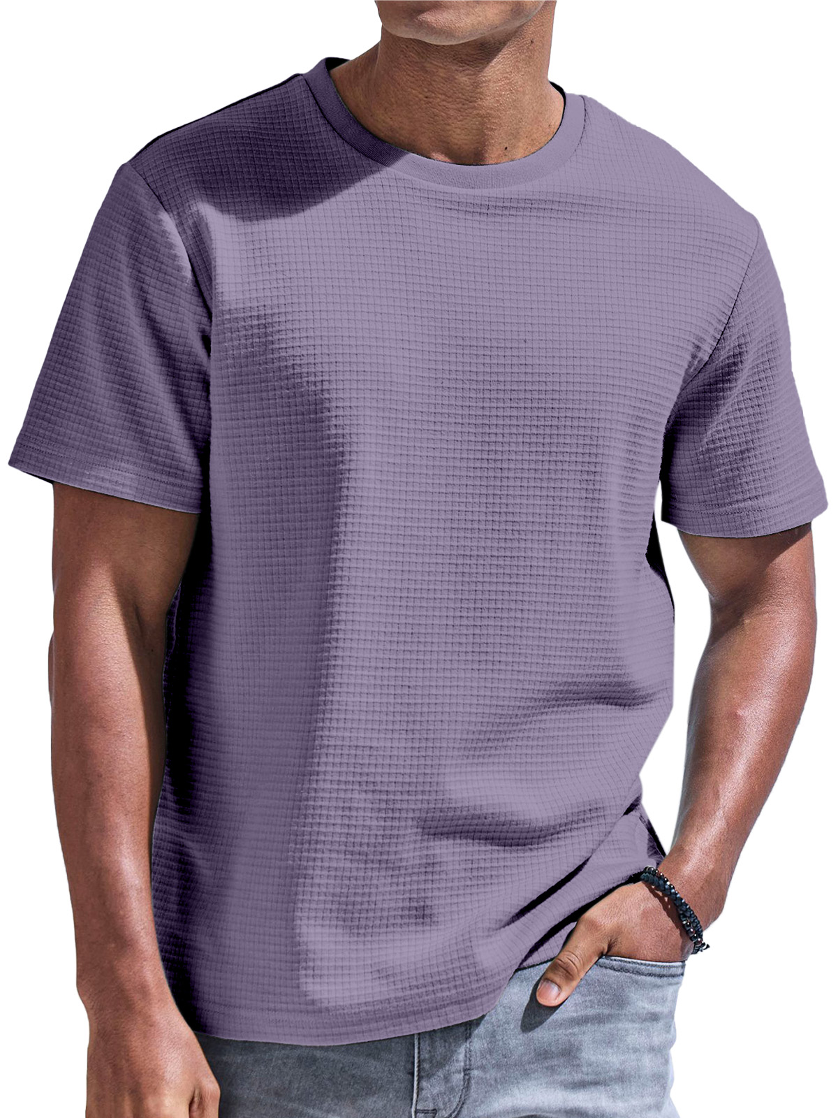 Men's Solid Color Waffle Comfort Short Sleeve T-shirt