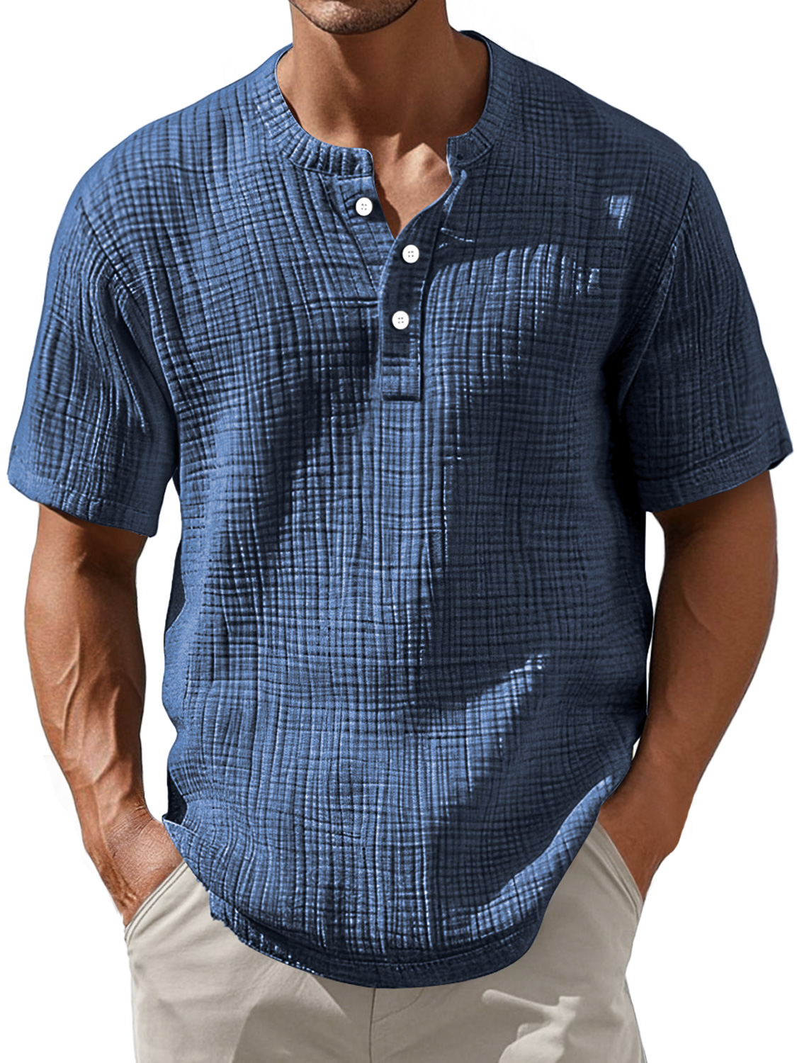 Men's Daily Pleated Casual Comfort Short Sleeve Henley Shirt