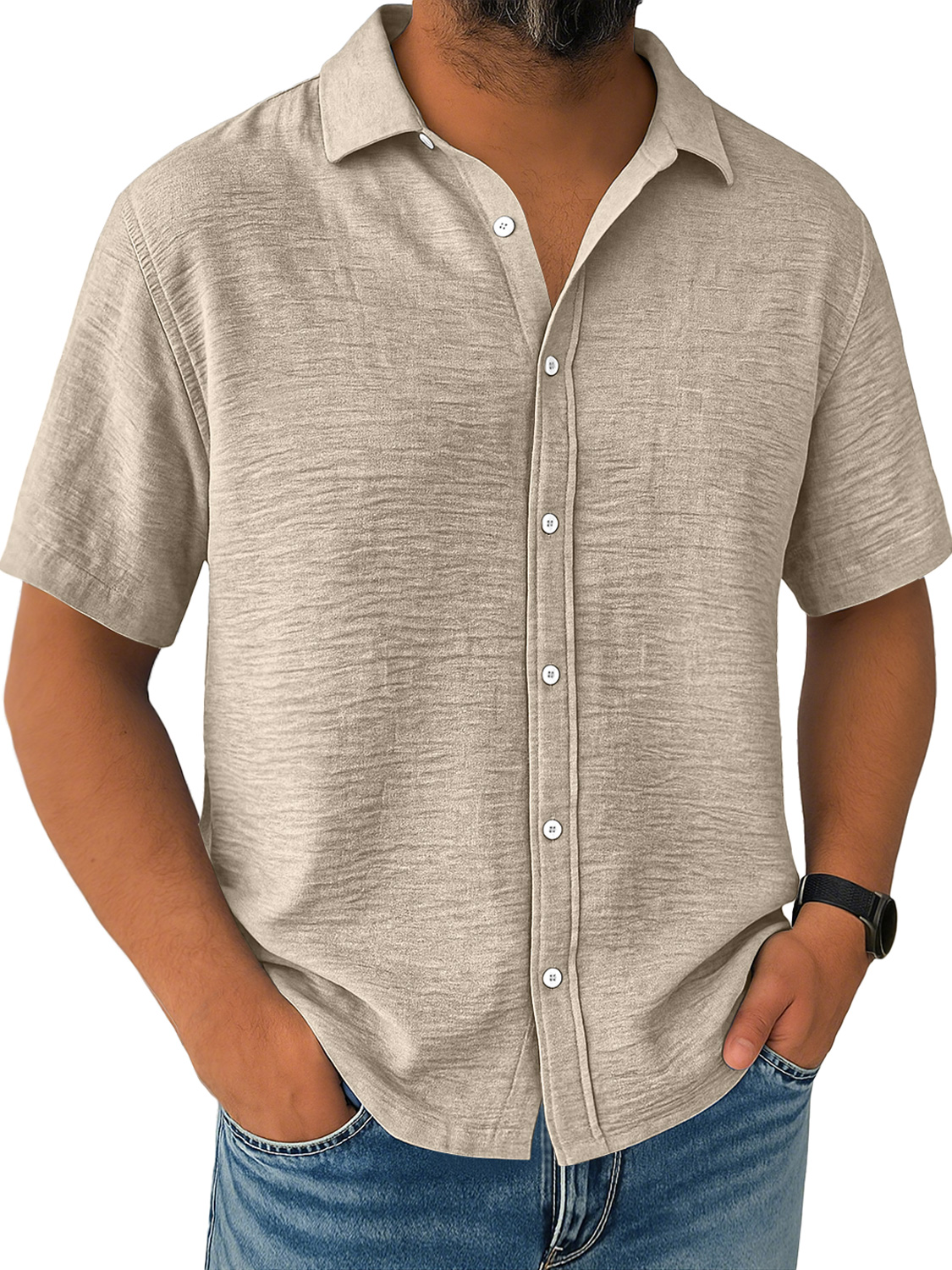 Men's Daily Loose Casual Breathable Solid Color Button Long Sleeve Shirt