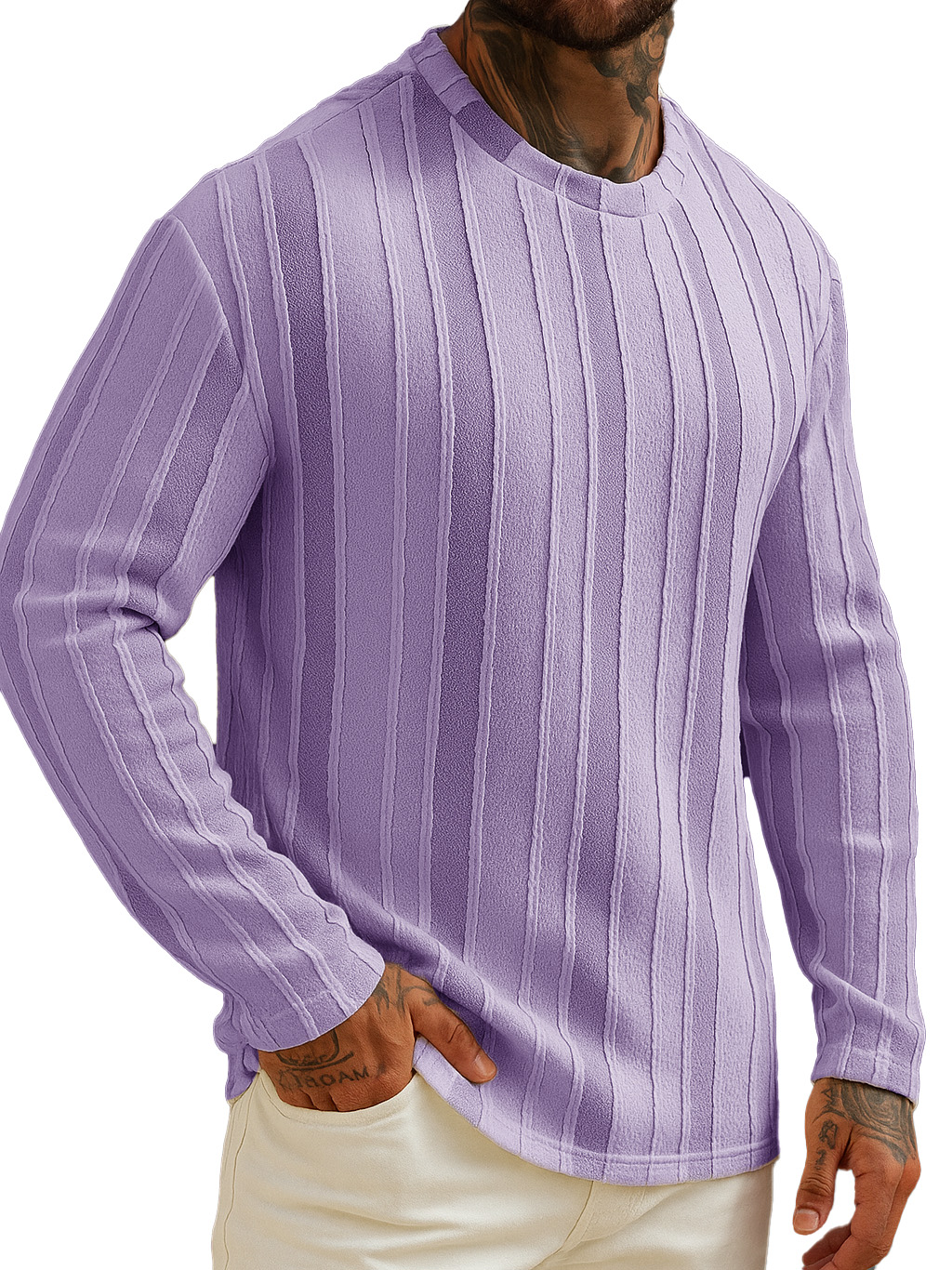 Men's Stylish Casual Striped Crew Neck Long-sleeved T-shirt