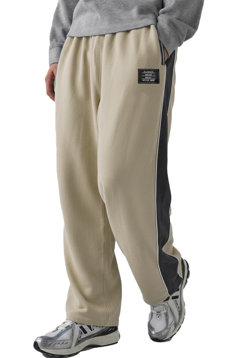 Men's Fashion Sporty Patchwork Logo Loose Drawstring Trousers