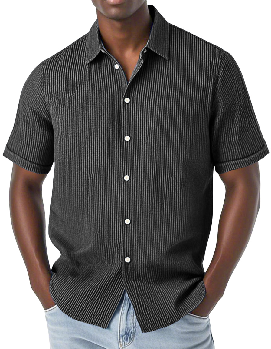 Men's Fashion Casual Corduroy Fabric Lapel Short Sleeve Shirt