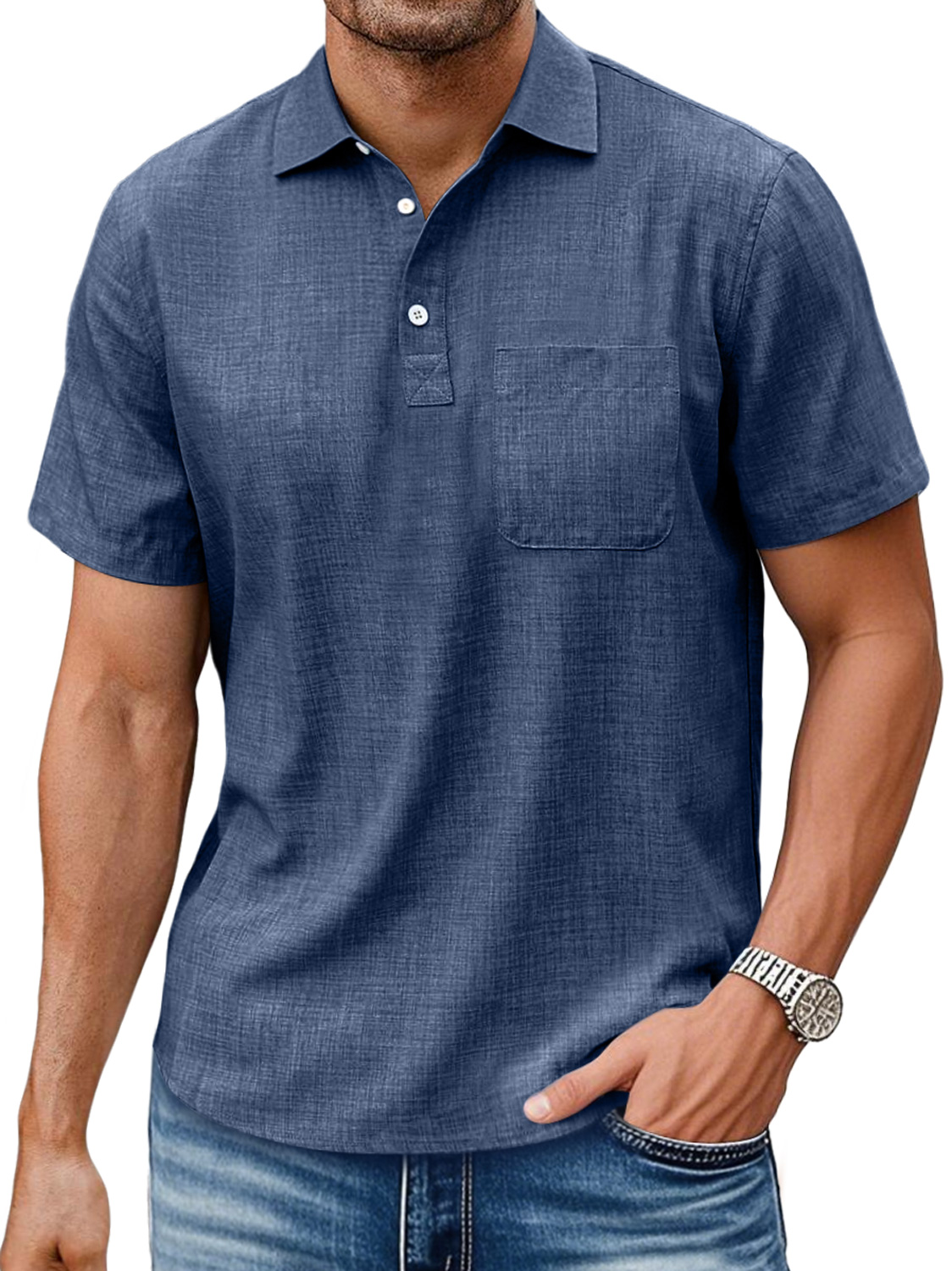Men's Daily Lapel Pocket Casual Comfortable Solid Color Short-sleeved Polo Shirt