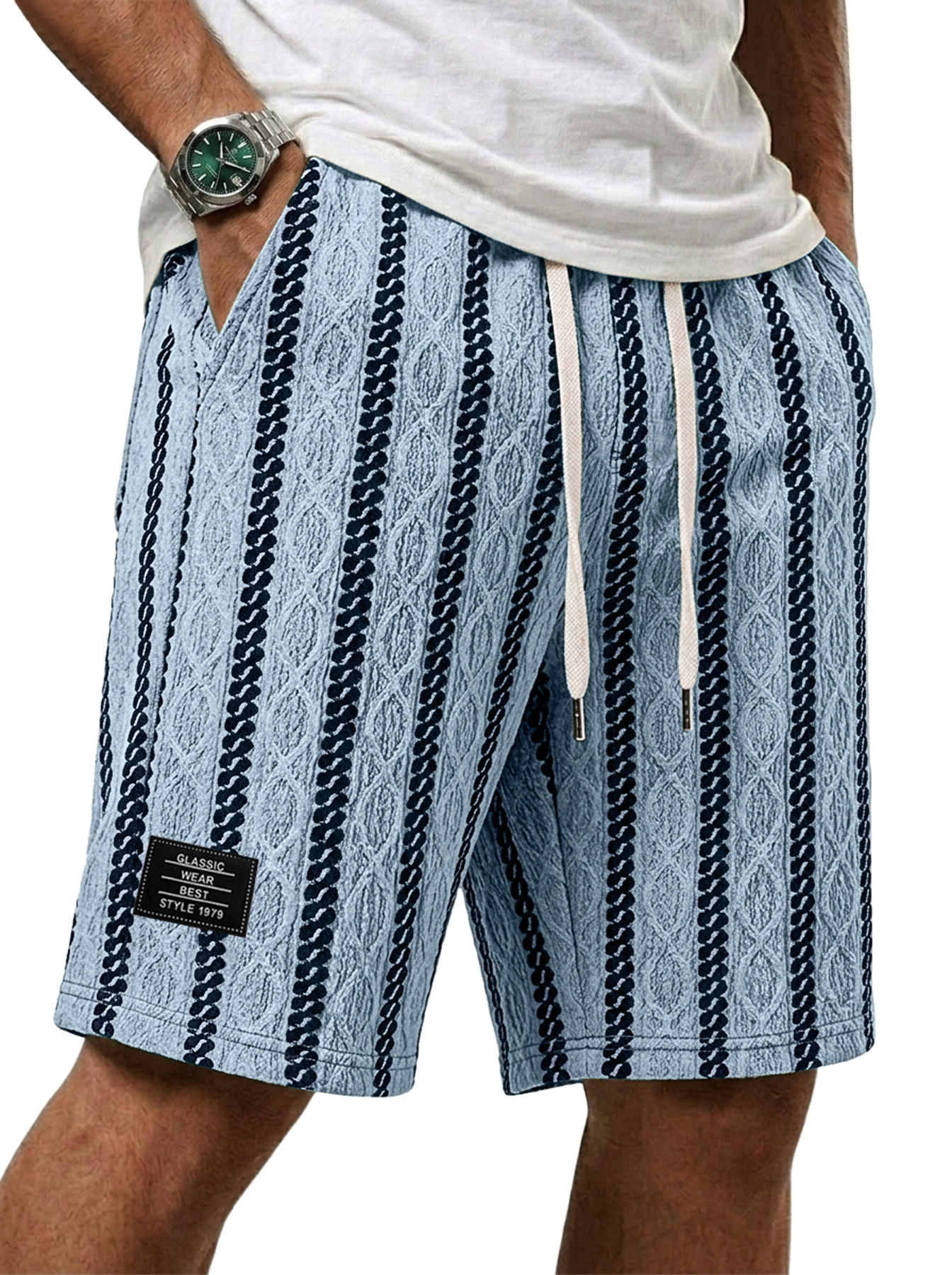 Men's Casual Jacquard Textured Embroidered Logo Loose Shorts