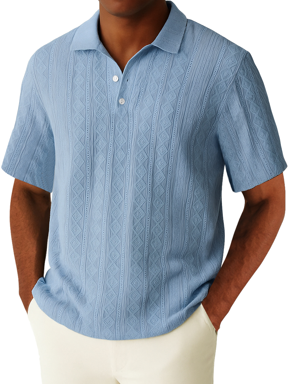 Men's Casual Vacation Geometric Diamond Texture Short-sleeved Polo Top