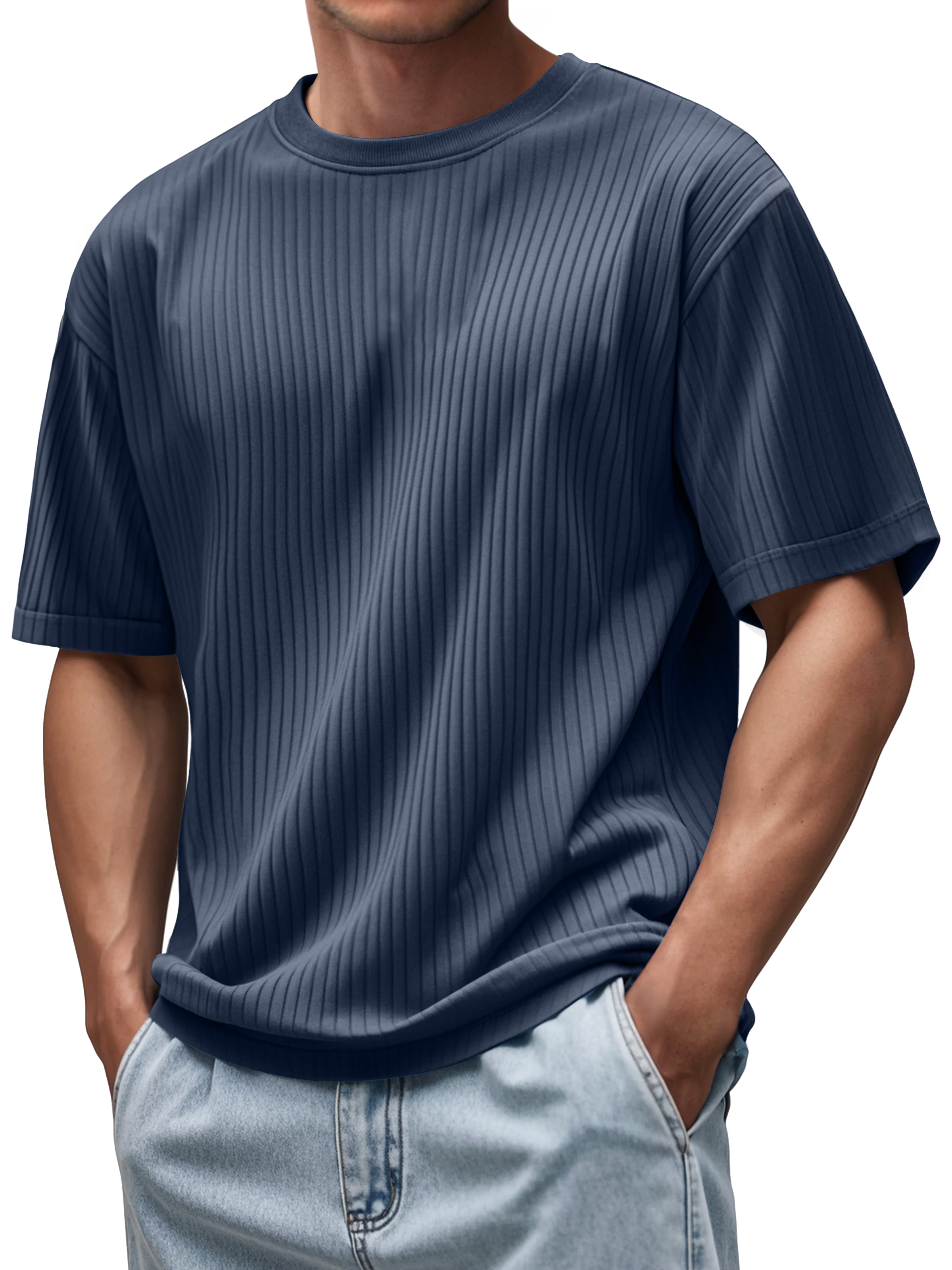 Men's Daily Round Neck Pitted Texture Casual Short-sleeved T-shirt