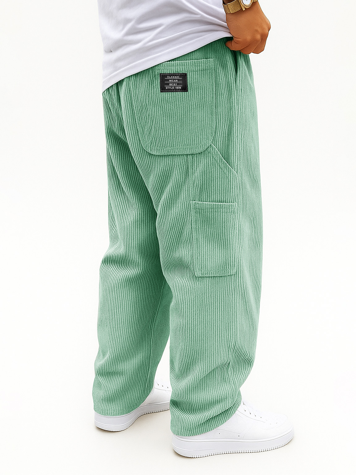 Men's Fashion Casual Outdoor Workwear Pocket Corduroy Fabric Drawstring Loose Trousers
