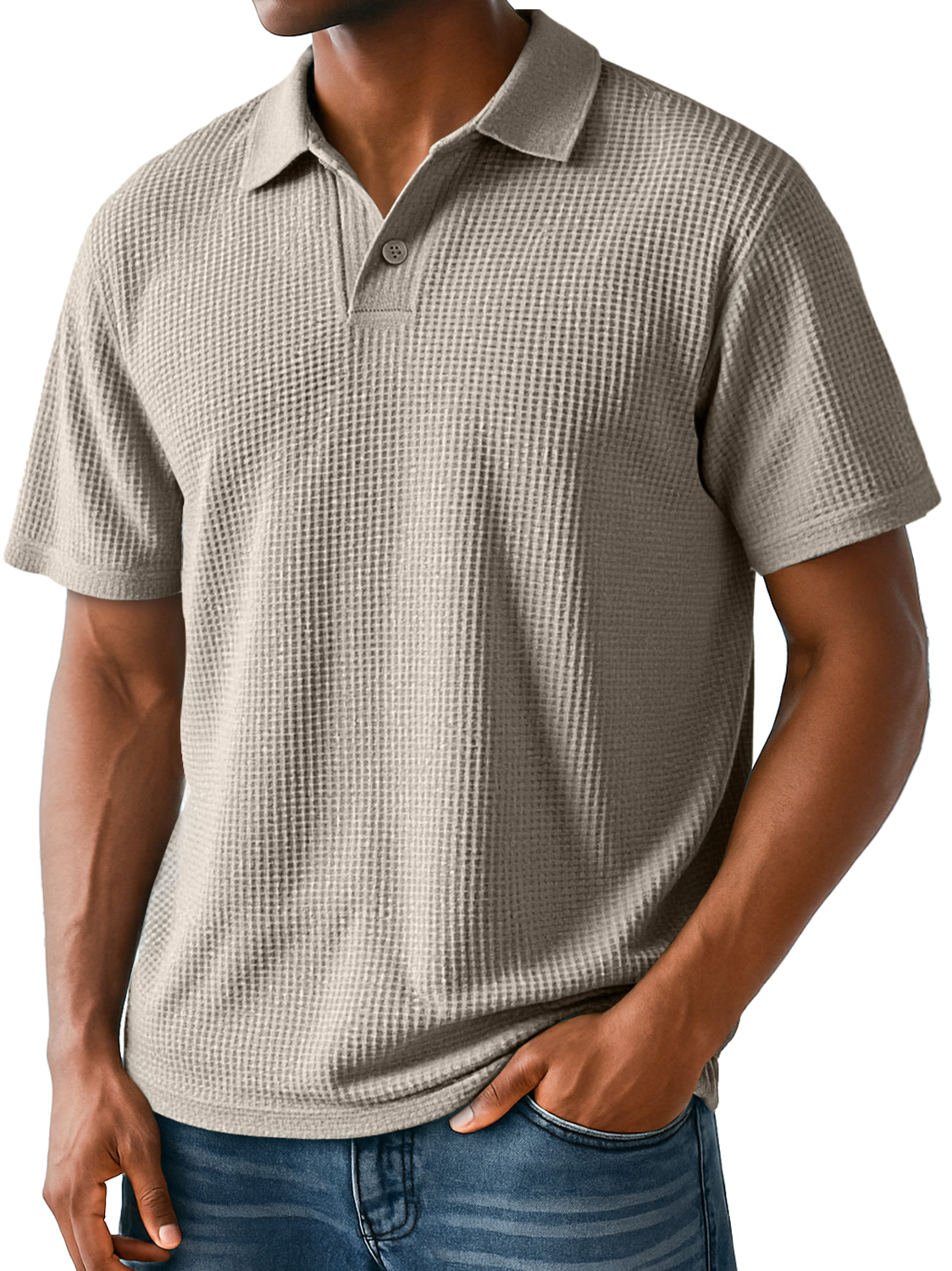 Men's Daily Casual Waffle Lapel Simple Short-sleeved Polo Shirt