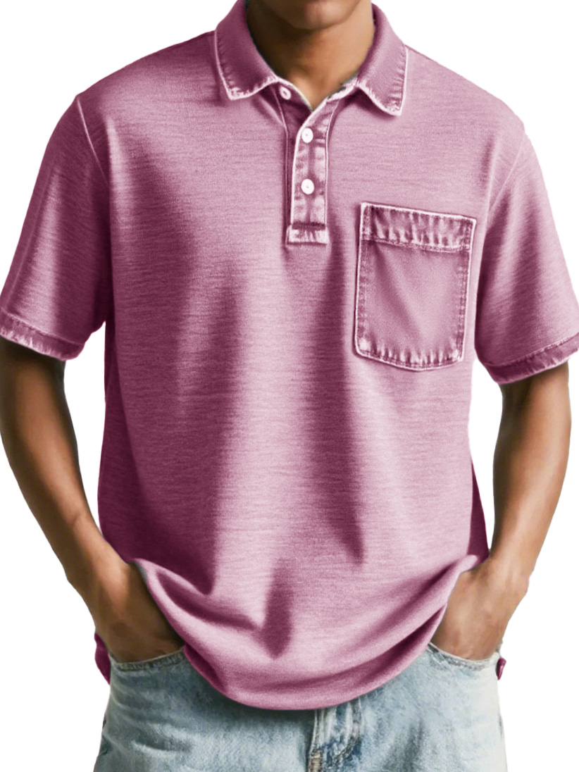 Men's Fashion Retro Distressed Pocket Short-sleeved Polo Shirt