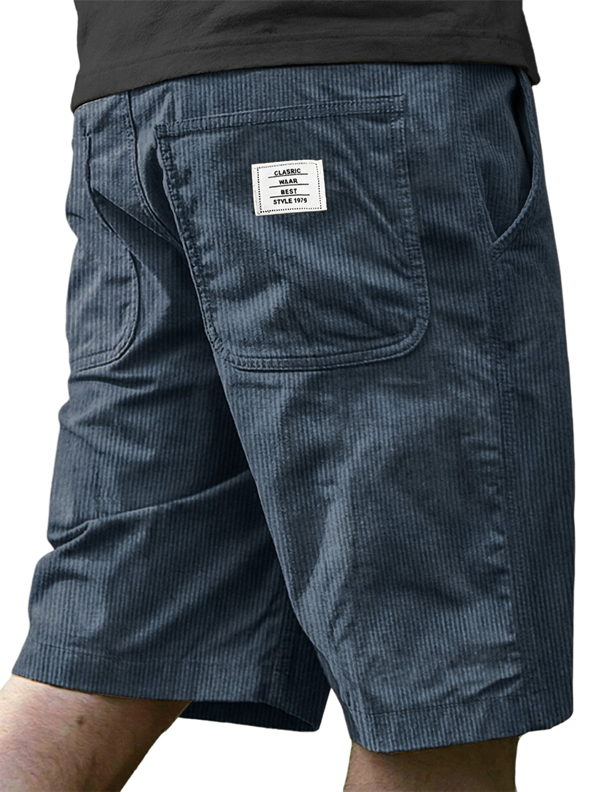 Men's Retro Corduroy Embroidered Logo Casual Shorts