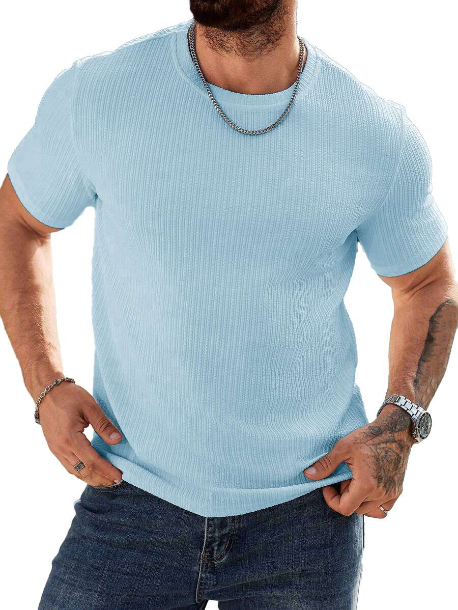 Men's Fashion Casual Striped Fabric Short Sleeve T-shirt