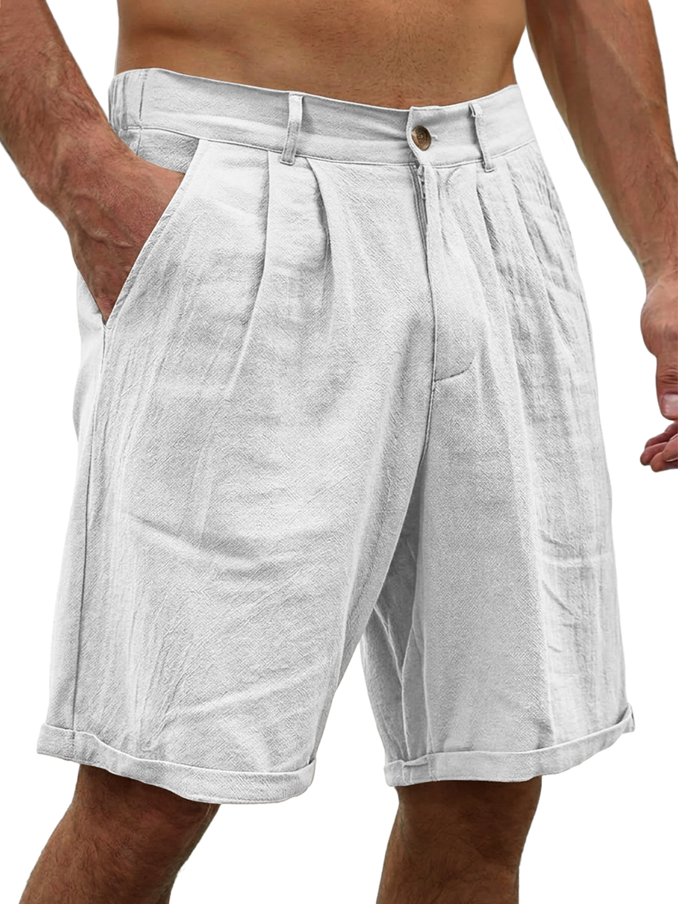 Men's Basic Cotton And Linen Button Casual Comfortable Shorts