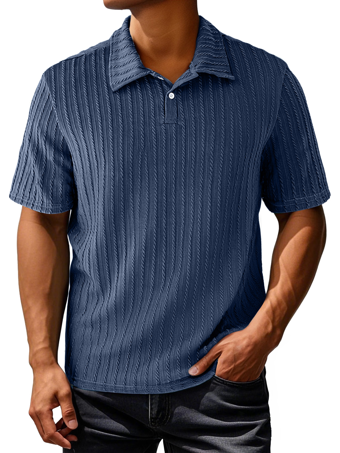 Men's Daily Lapel Jacquard Texture Casual And Comfortable Short-sleeved Polo Shirt