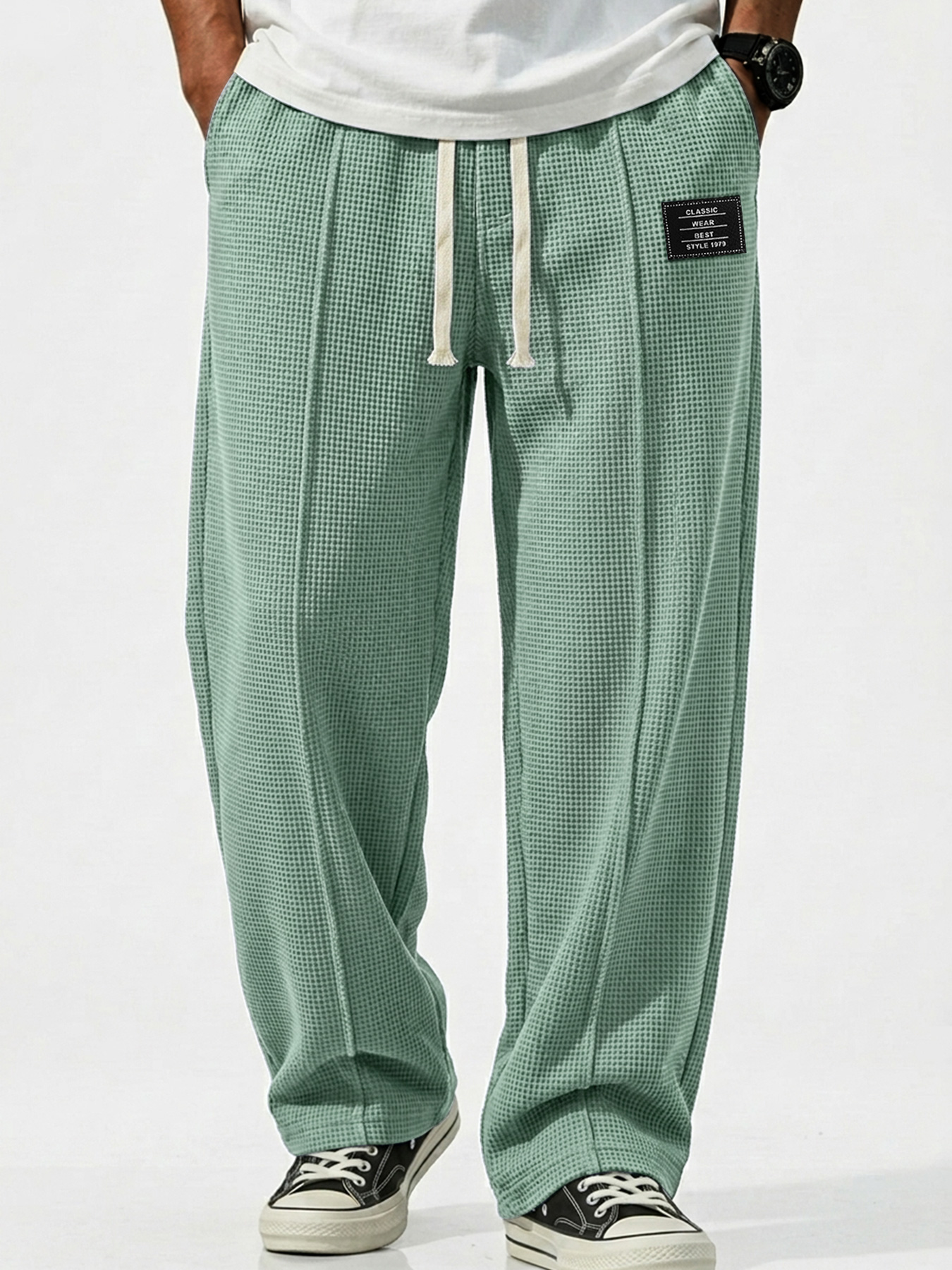 Men's Waffle Breathable Embroidered Logo Casual Trousers