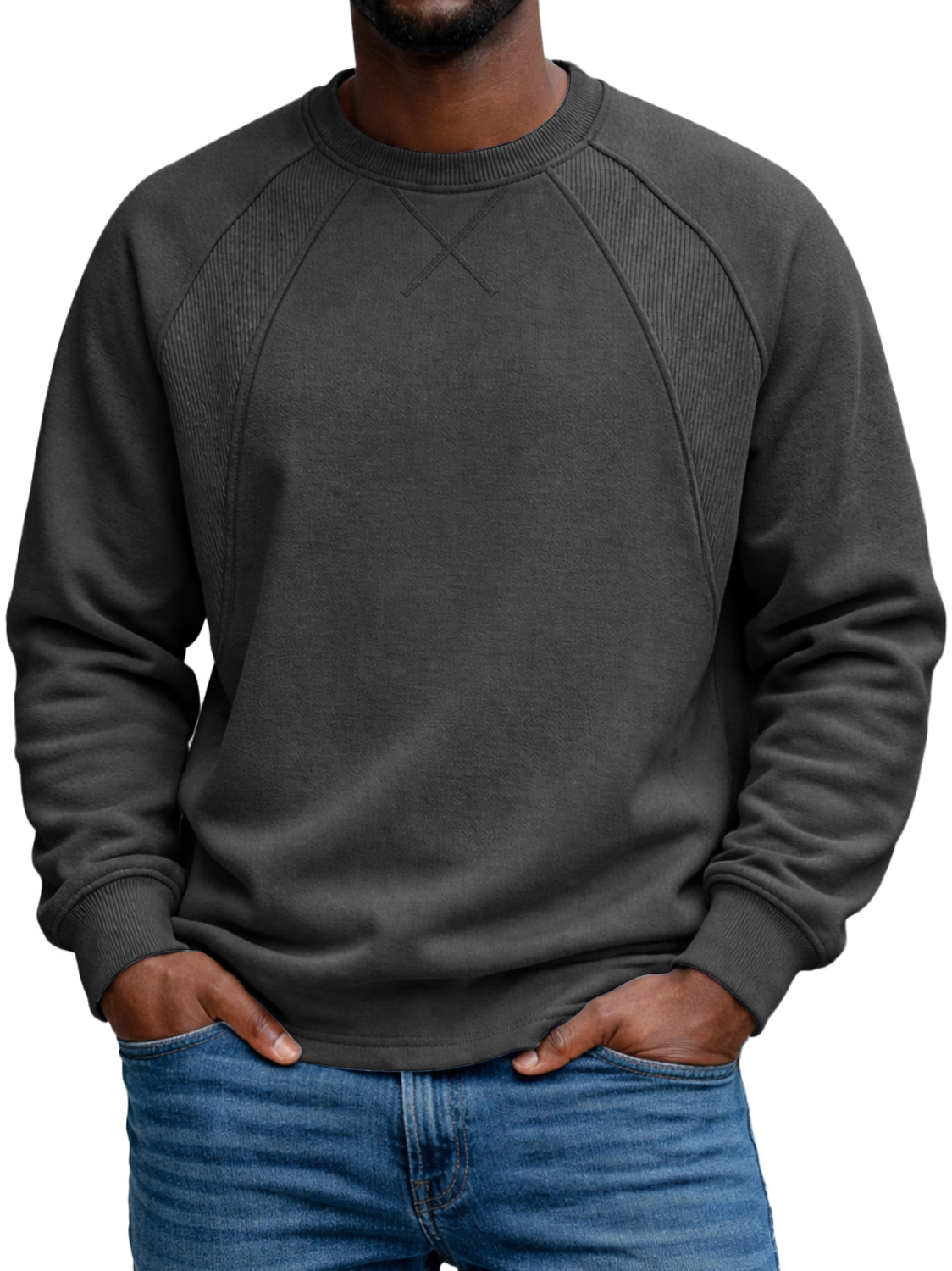 Men's Everyday Crew Neck Raglan Sleeve Patchwork Design Casual Long-sleeved T-shirt