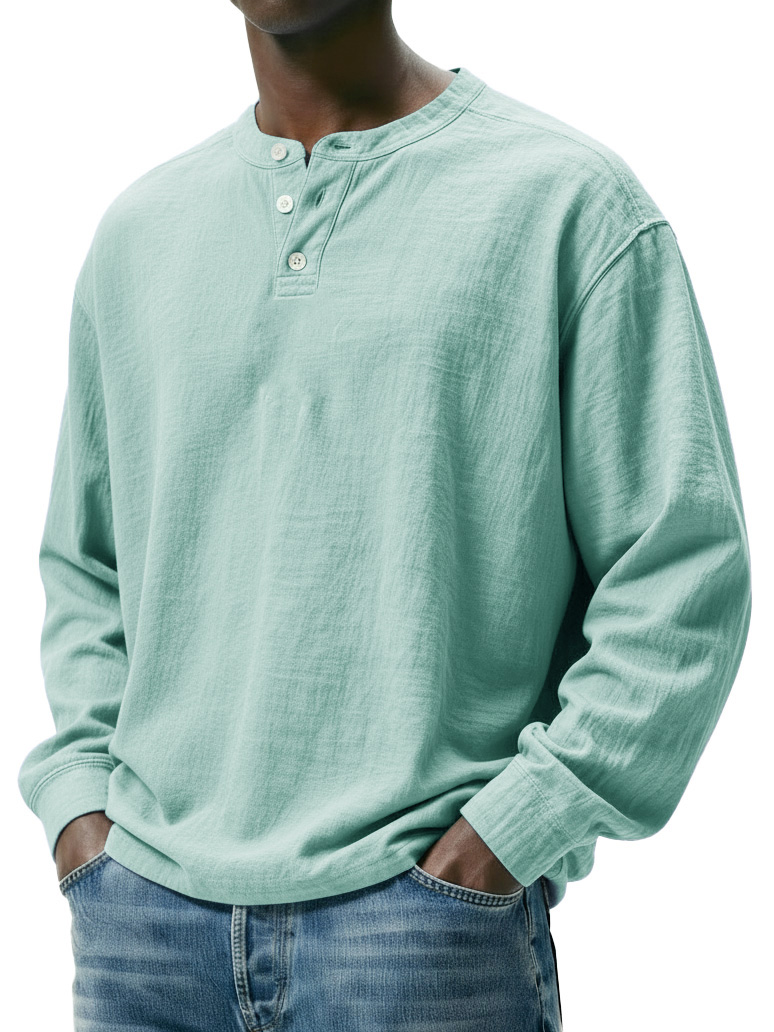 Men's Fashionable Casual Linen Fabric Long-sleeved Henley Shirt